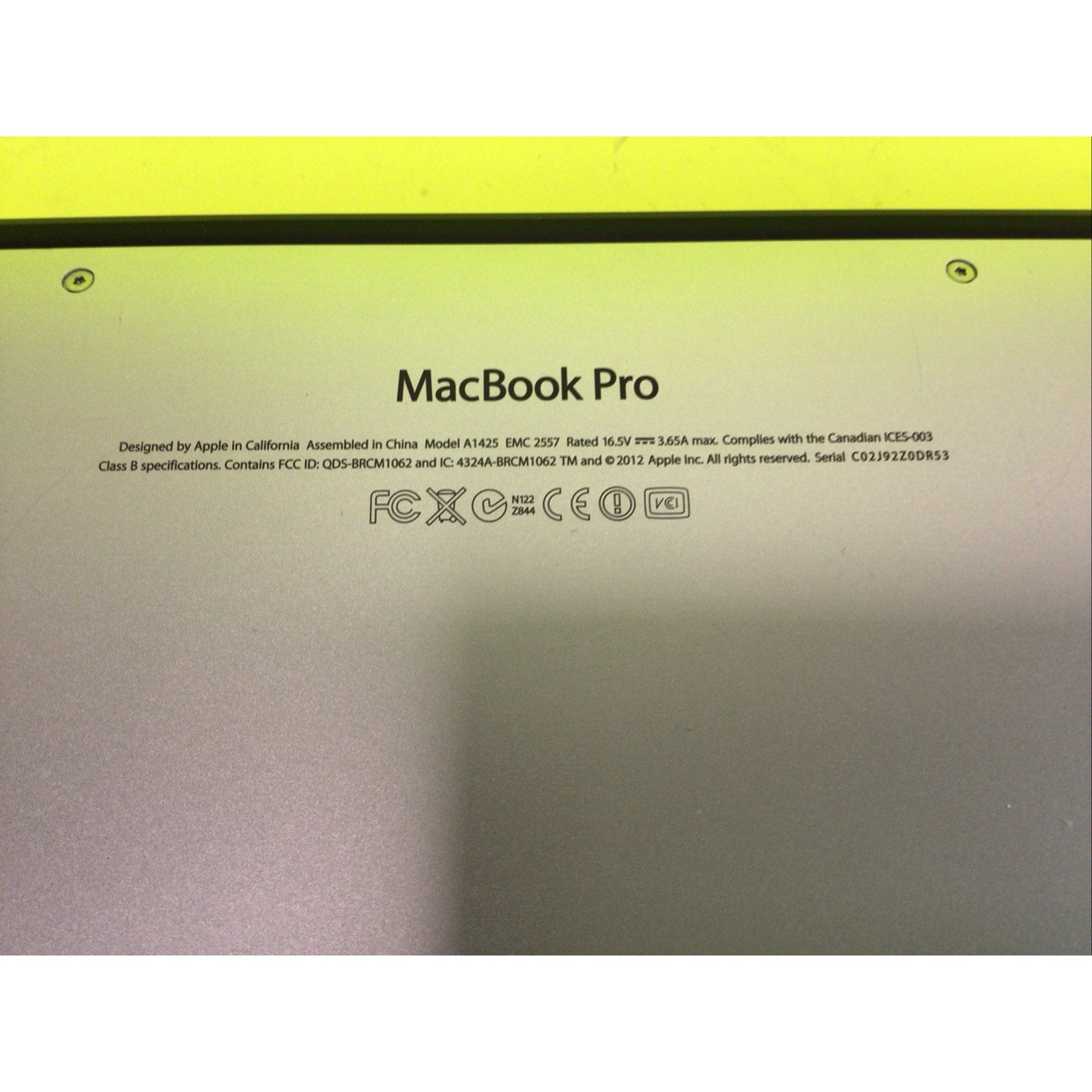 Apple MacBook Pro 13" Retina A1425 LATE 2012 i5 2.5GHz 8GB 128GB