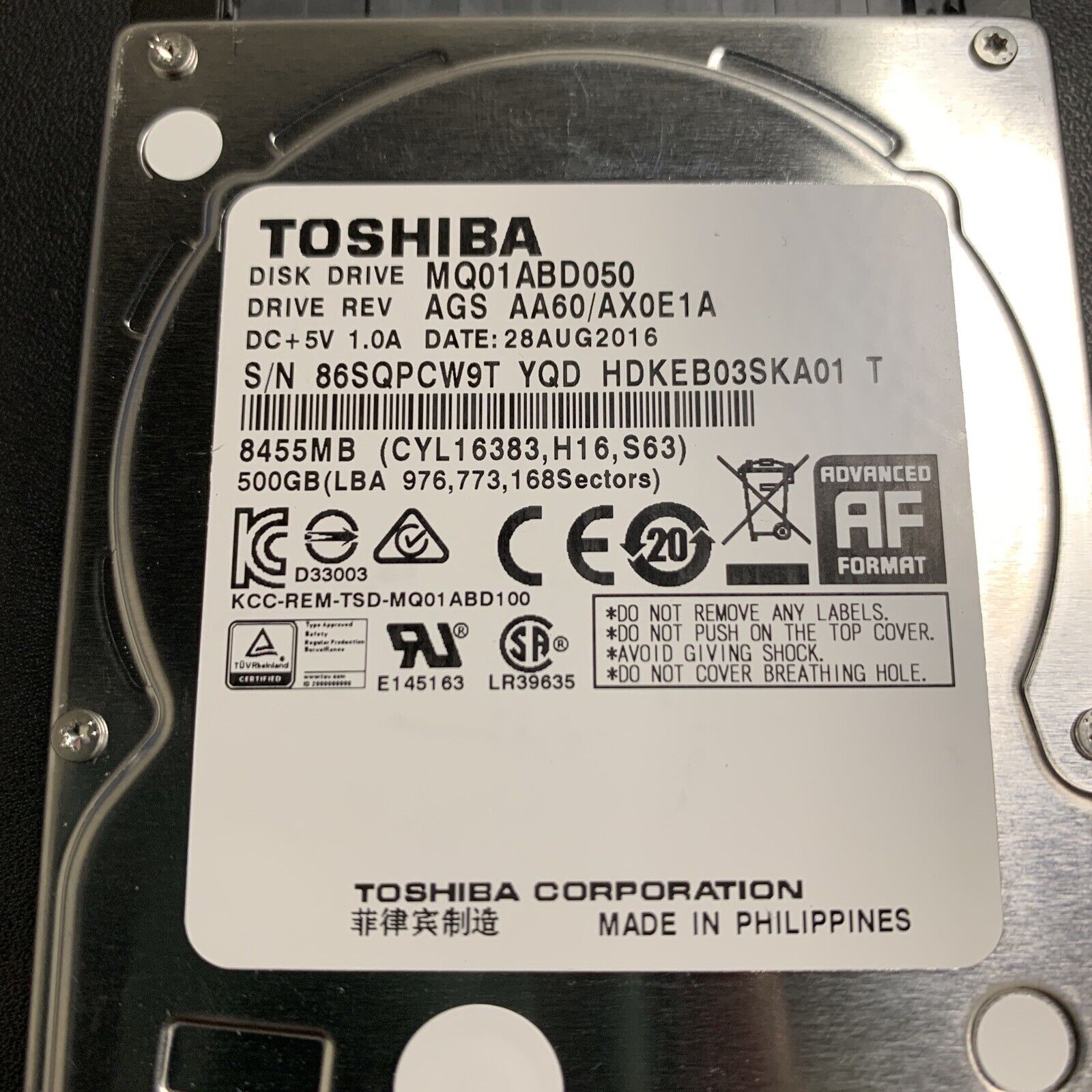 Toshiba 500GB 5400RPM 8MB Cache 9.5mm SATA 3.0Gb/s 2.5" Notebook Hard Drive