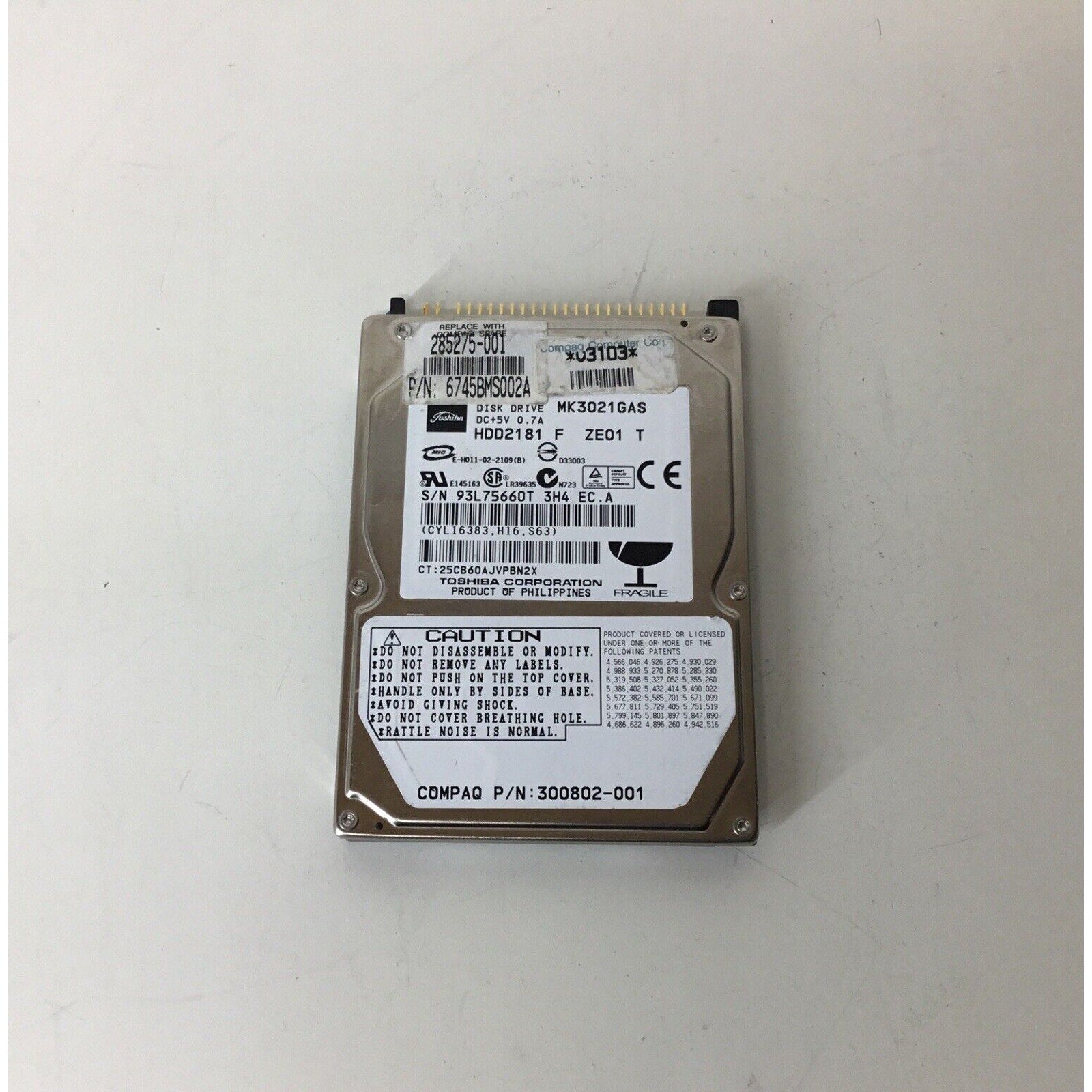 Toshiba MK3021GAS HDD2181 30 GB 2.5 " Laptop Hard Drive - For Parts
