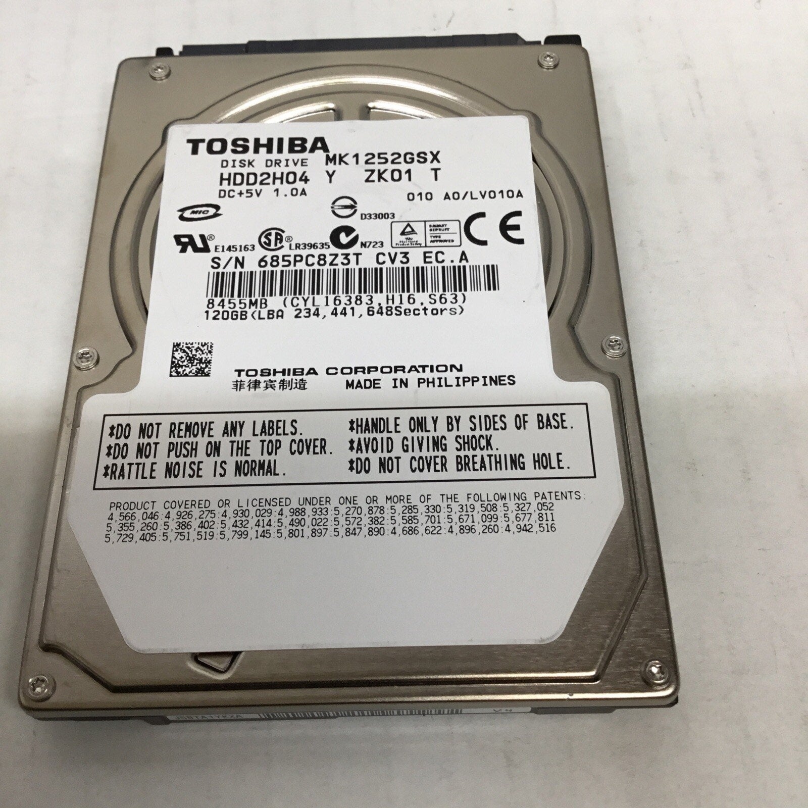 Toshiba 120GB SATA 2.5" MK1252GSX HDD2H04 9.5MM Hard Drive Tested Wiped