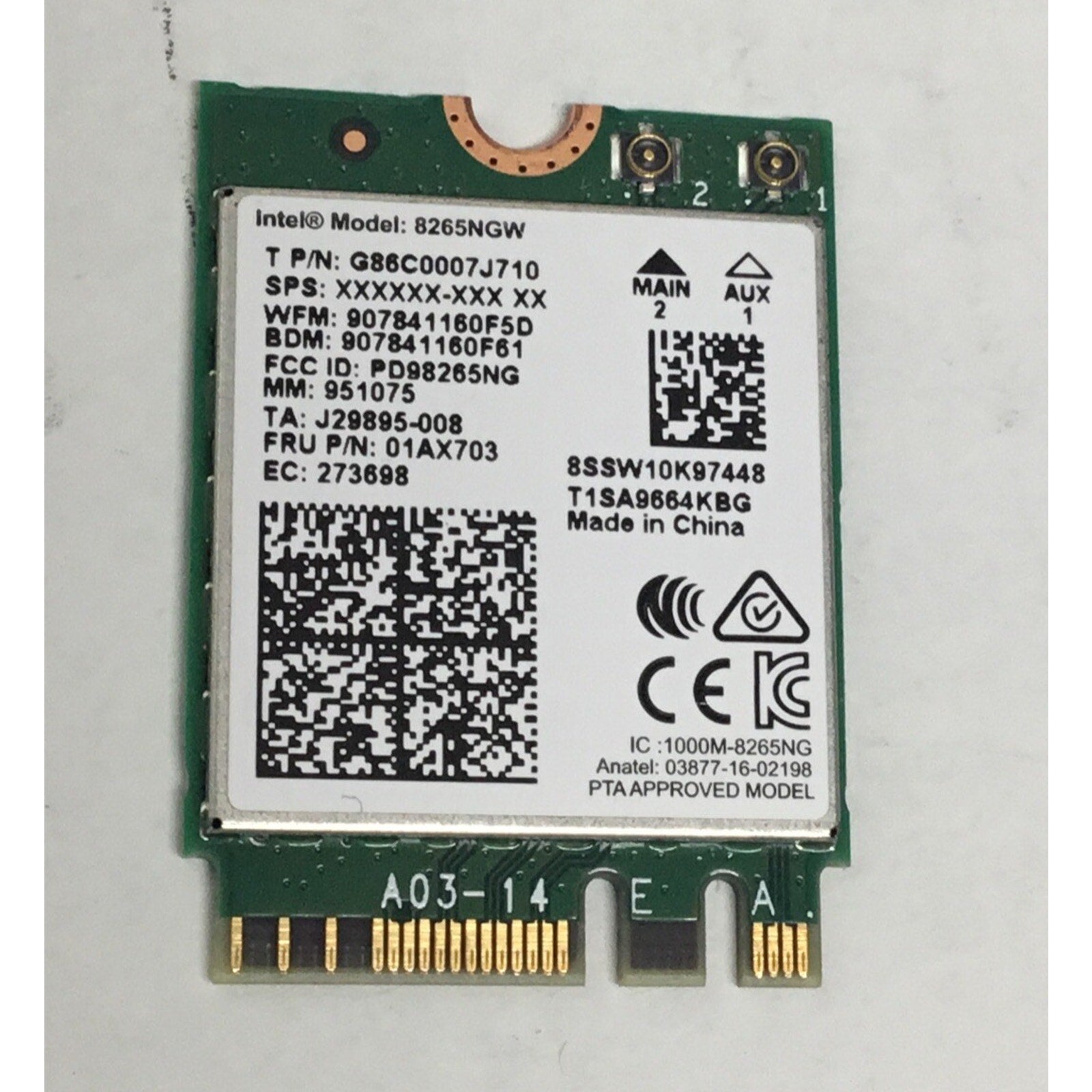 Intel 8265NWG Wireless Card FRU: 01AX703