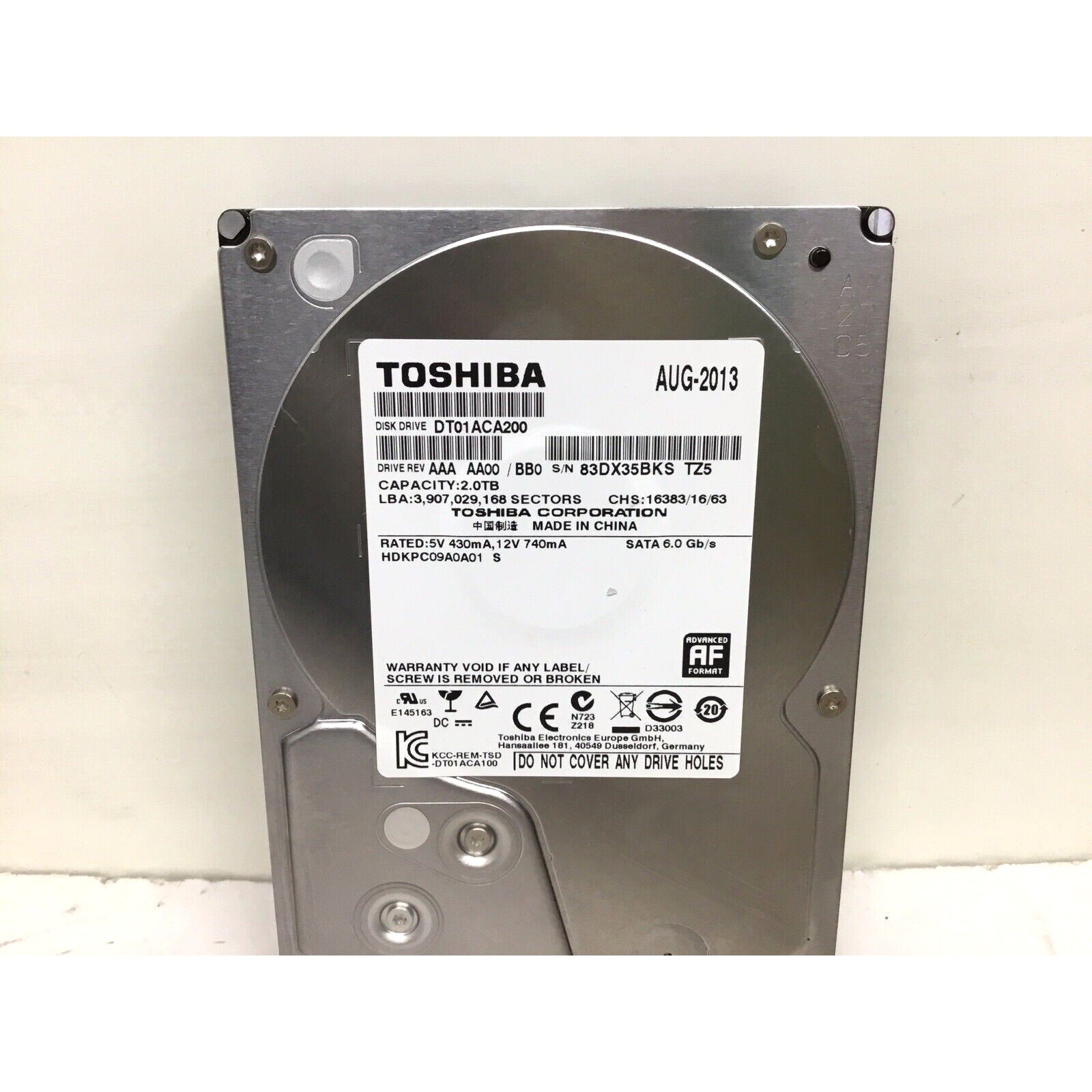 Toshiba 2TB HDD 7200RPM 64MB Cache SATA III 6.0Gb/s 3.5" Hard Drive DT01ACA200