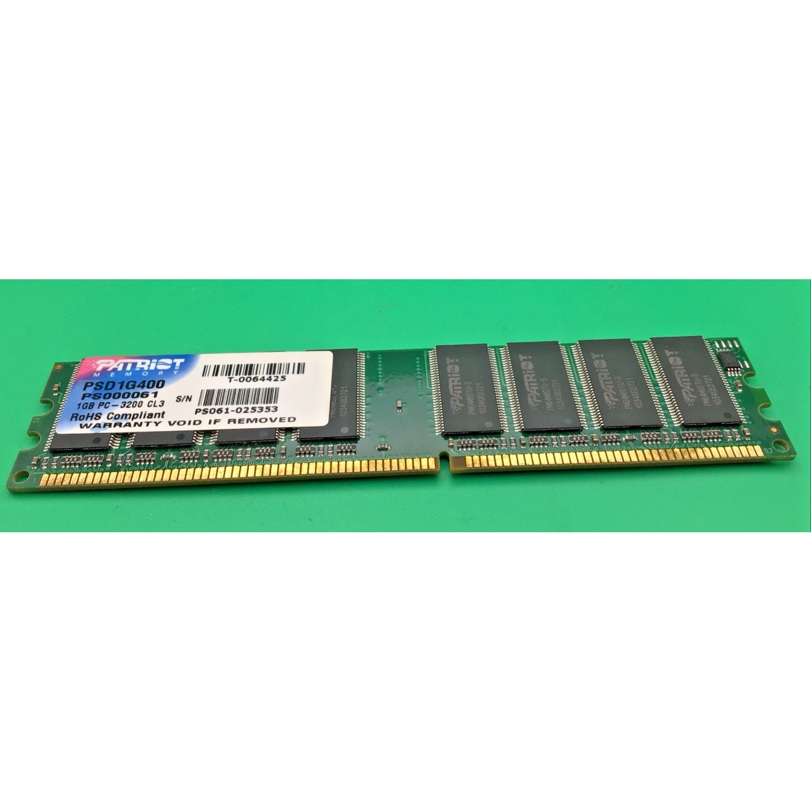 1GB PATRIOT MEMORY DDR RAM DIMM PSD1G400 PC-3200 400MHz CL3