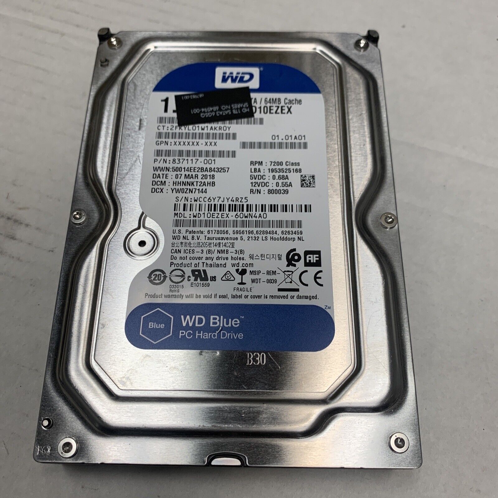 Western Digital 1TB 3.5" SATA III 7200RPM Desktop Hard Drive WD10EZEX-60WN4A0
