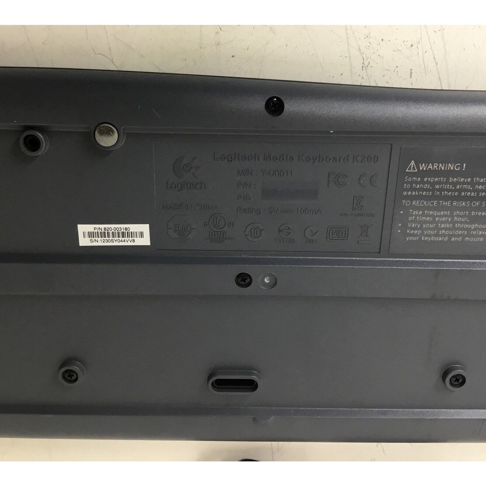 Logitech K200 Wired USB Keyboard 820-003180 Y-U0011