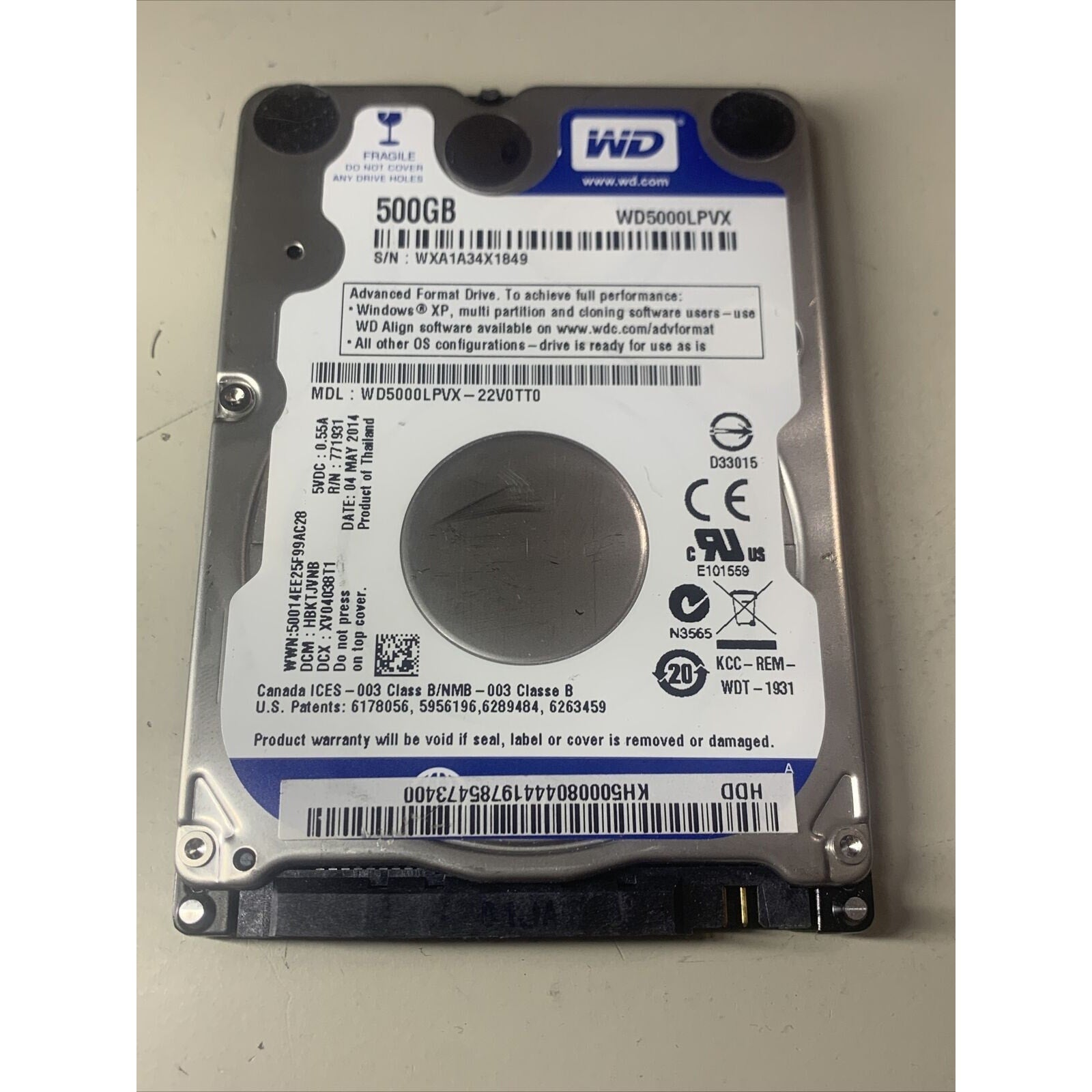 WD WD5000LPVX-22V0TT0 dcm: HBKTJVNB 2014 500GB SATA 2.5" Laptop Hard Drive