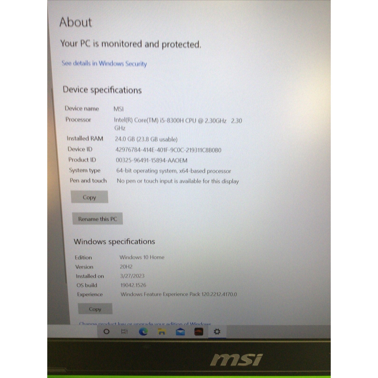 MSI GL63 8RC Gaming Laptop Core i5-8300H 24GB DDR4 RAM 240GB SSD+500GB HDD