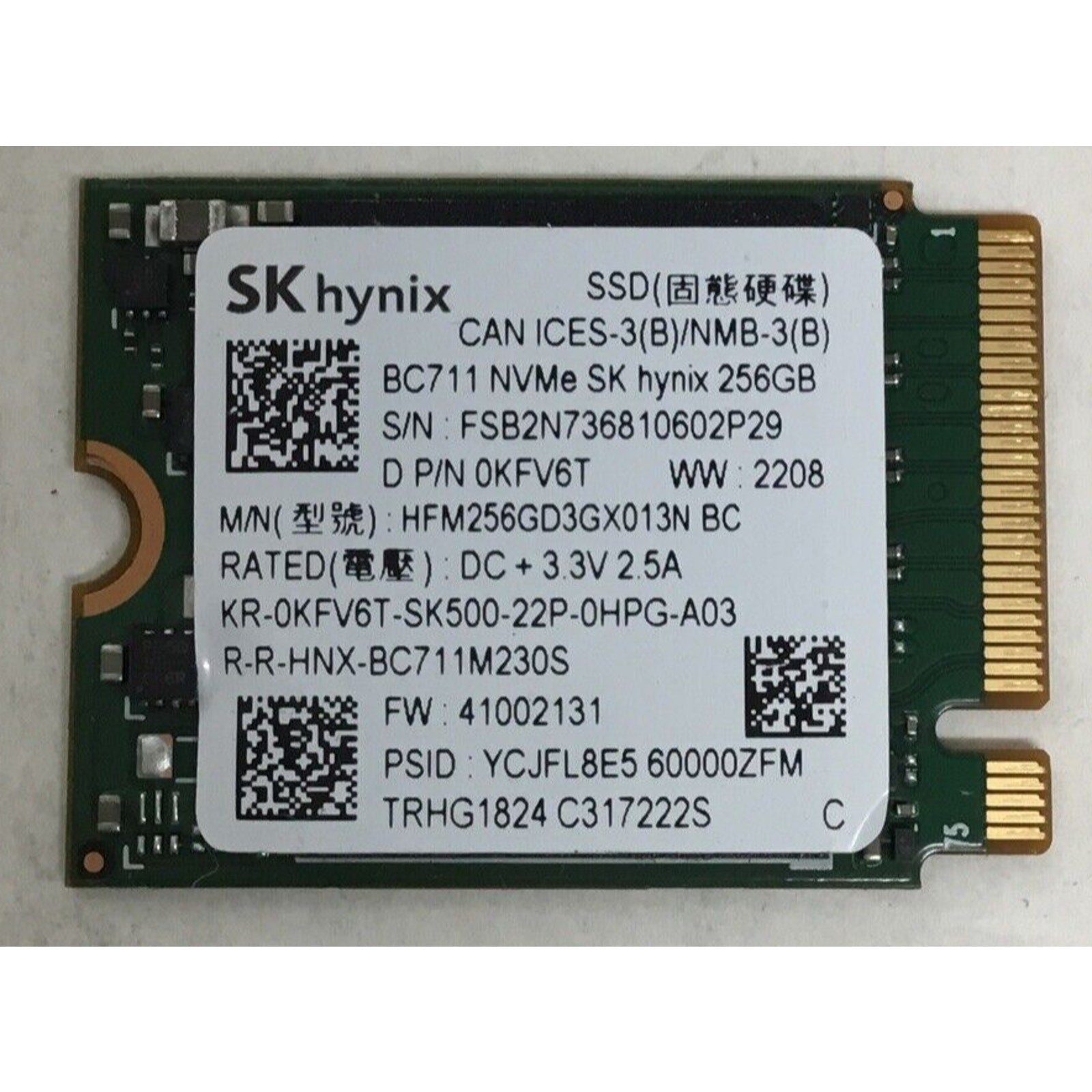 SK Hynix 256GB NVMe SSD Solid State Drive Dell KFV6T / 0KFV6T