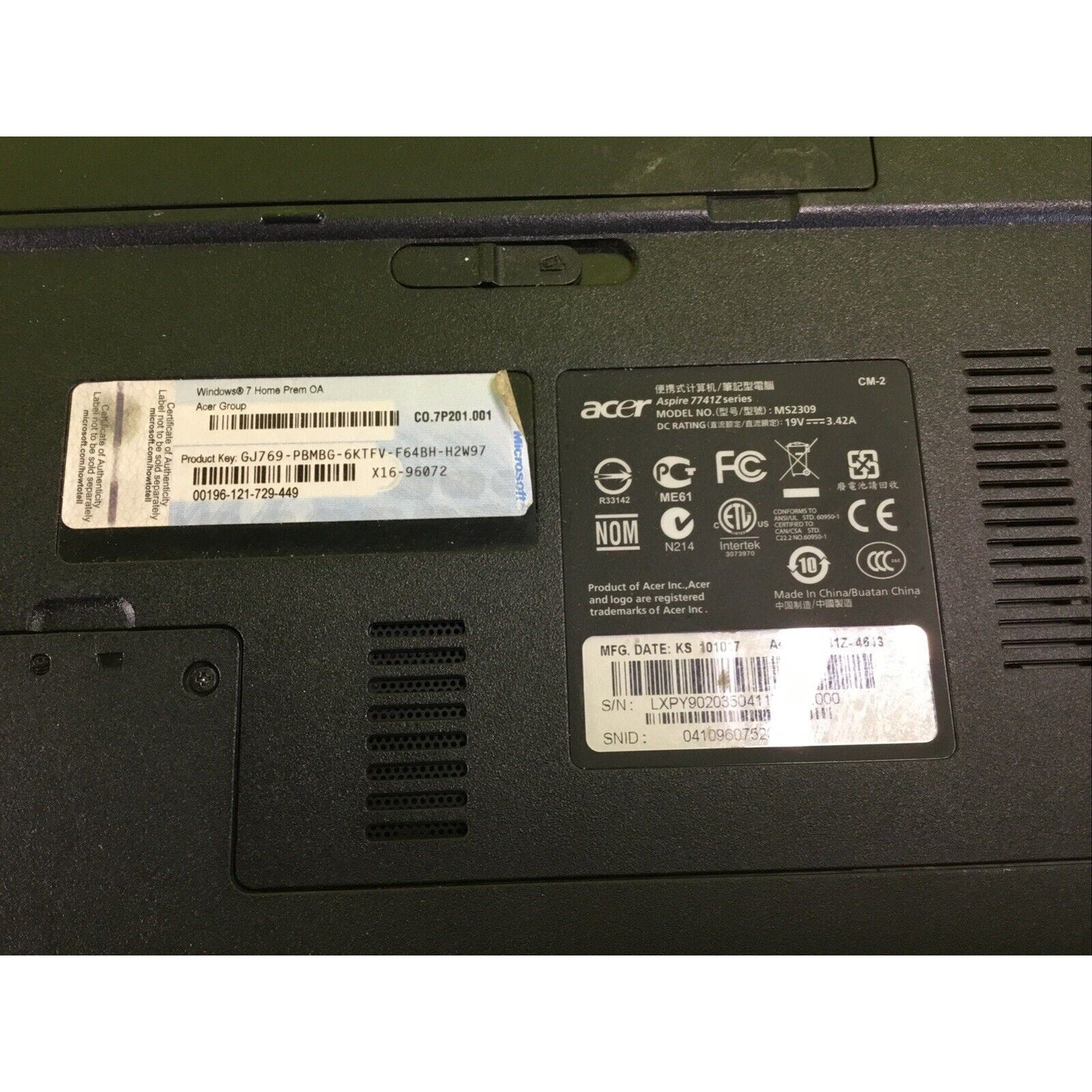 Acer Aspire 7741z FOR PARTS or REPAIR
