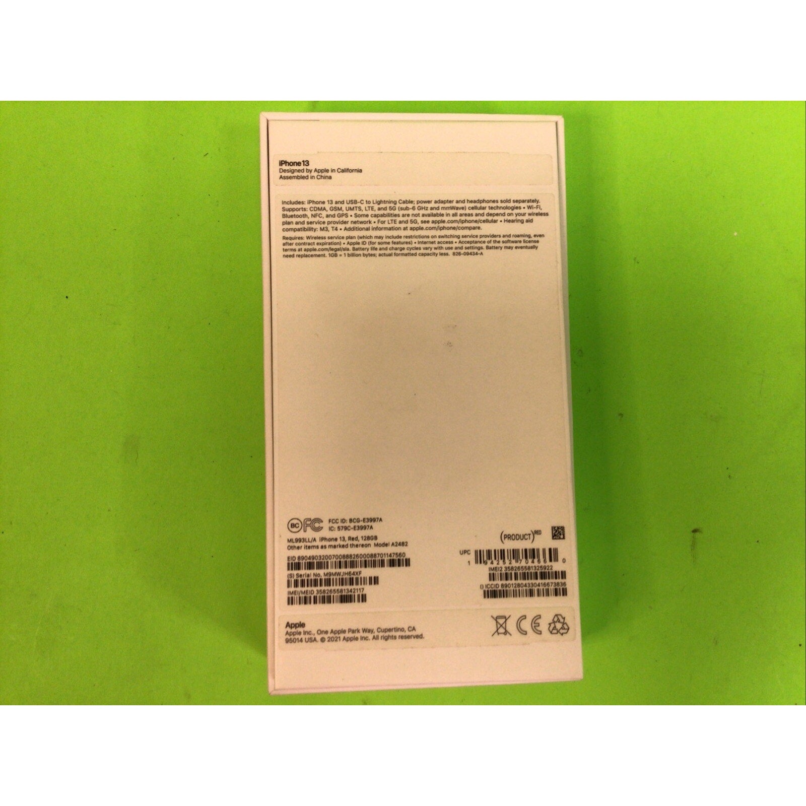 iPhone 13 Red 128GB Empty Retail Box w/Charging Cable