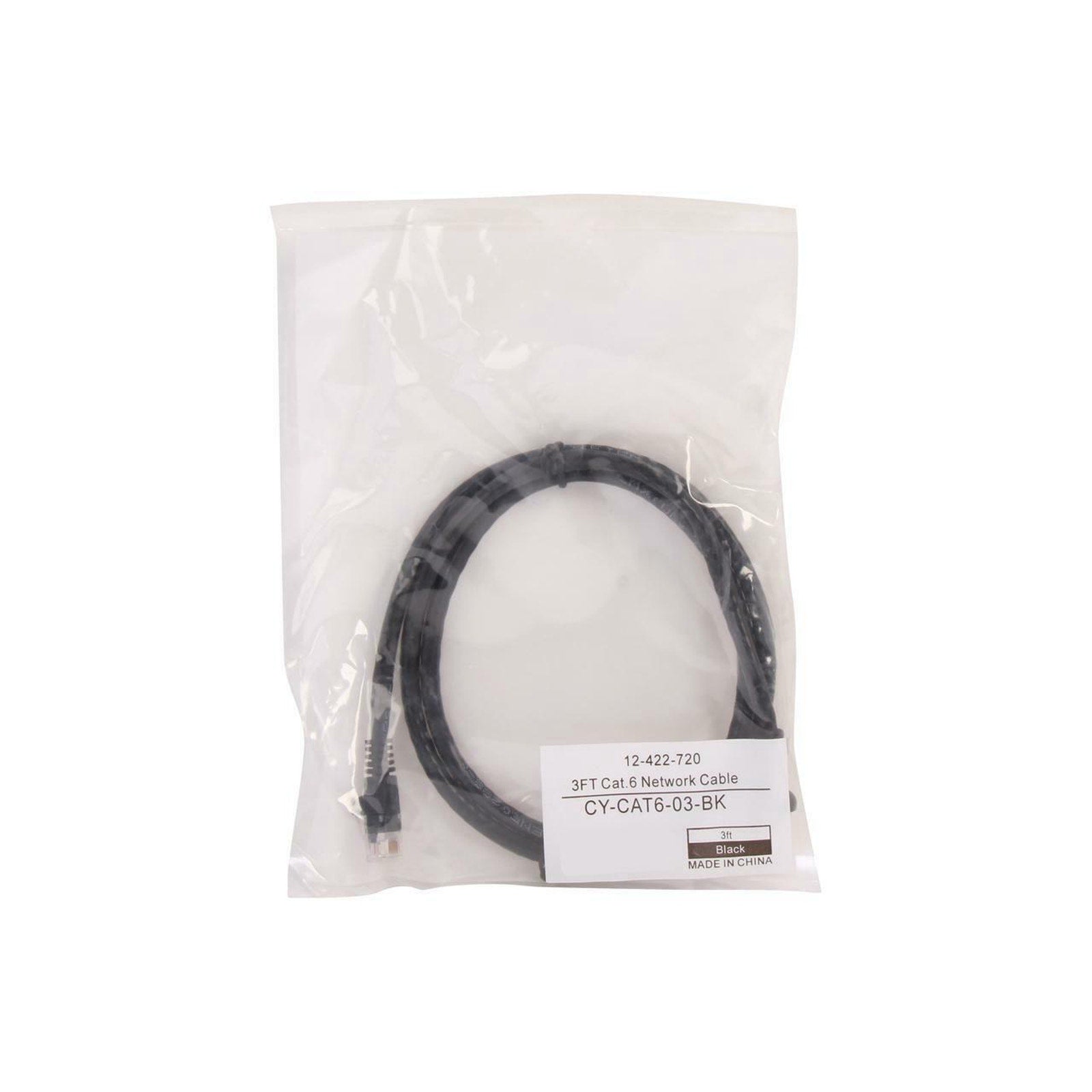Coboc CY-CAT6-03-BK 3ft 24AWG Snagless Cat6 Stranded Copper Patch Cord - Black