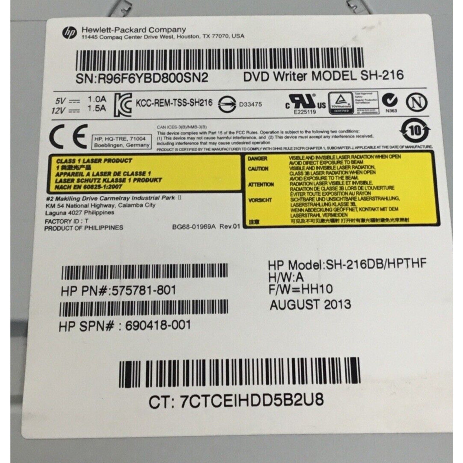 HP Desktop DVD-RW SH-216 Multi Recorder 575781-800 / 575781-801 Good