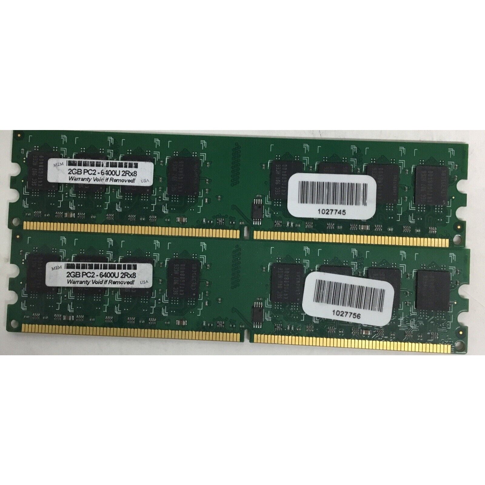Lot of 2 2GB PC2-6400U 2Rx8 Ram
