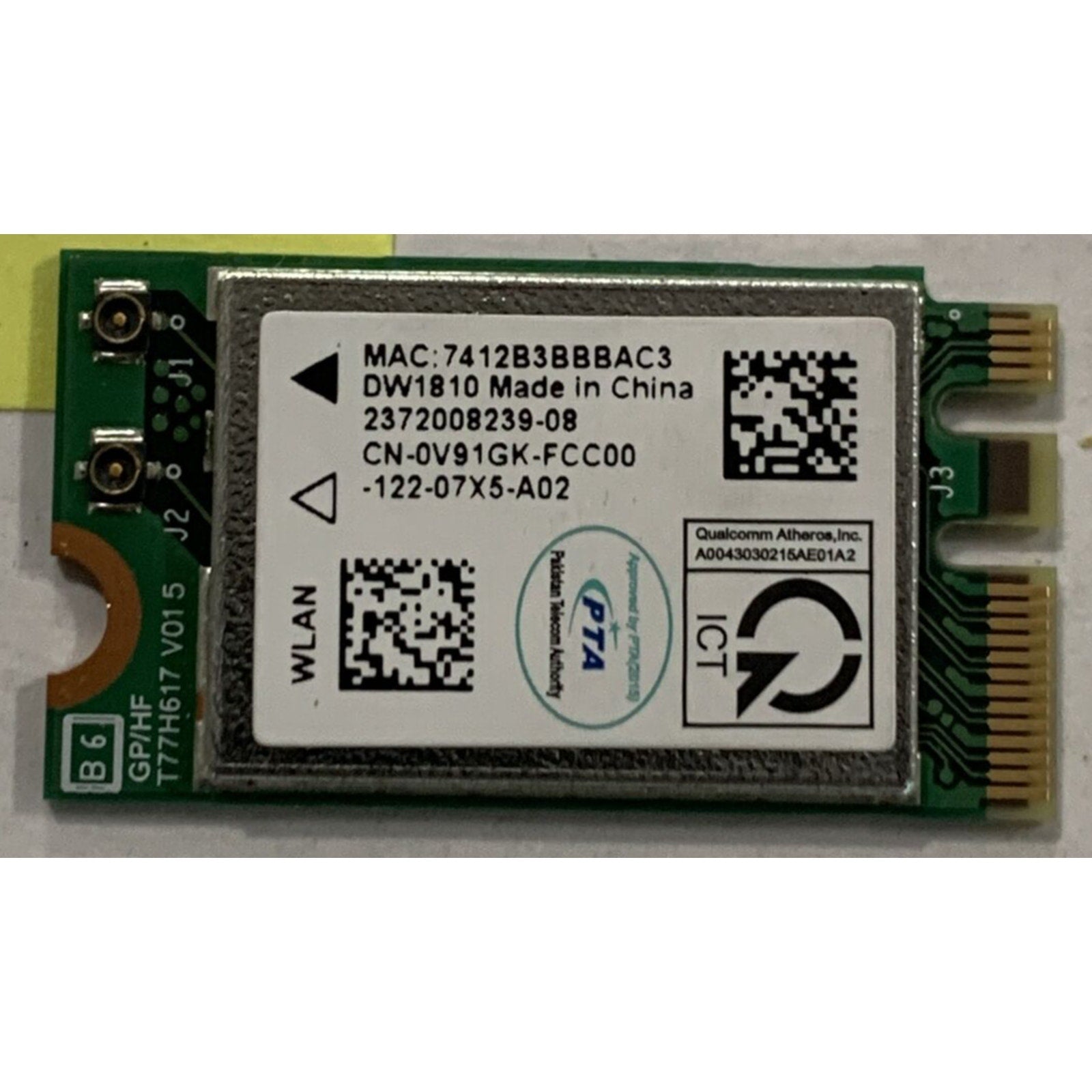 Dell DW1810 Inspiron QUALCOMM Wireless WiFi BT NGFF M.2 Combo Card V91GK 0V91GK