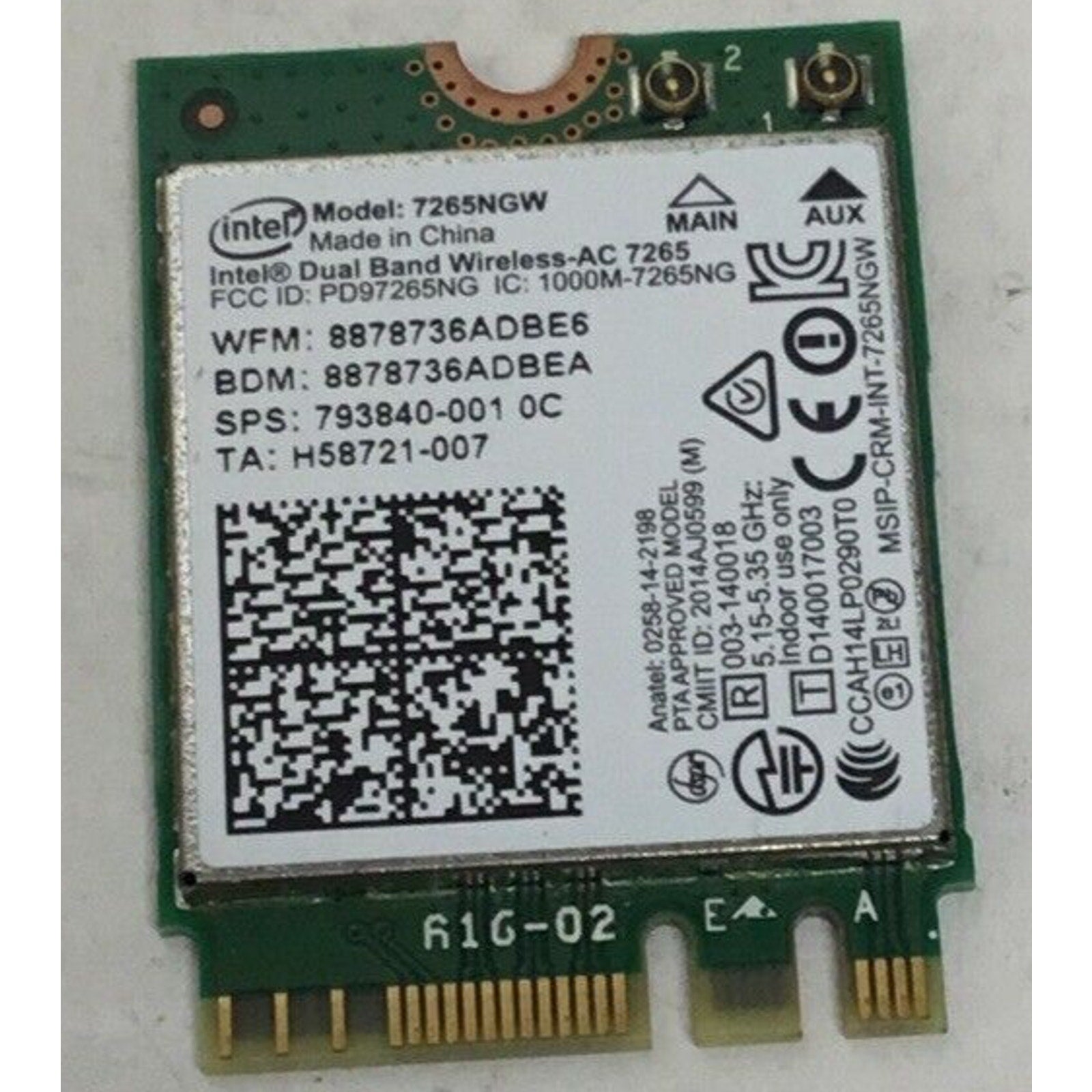 Dell Inspiron 13 7348 Intel Dual Band WiFi Wireless BlueTooth Card K57GX 7265NGW