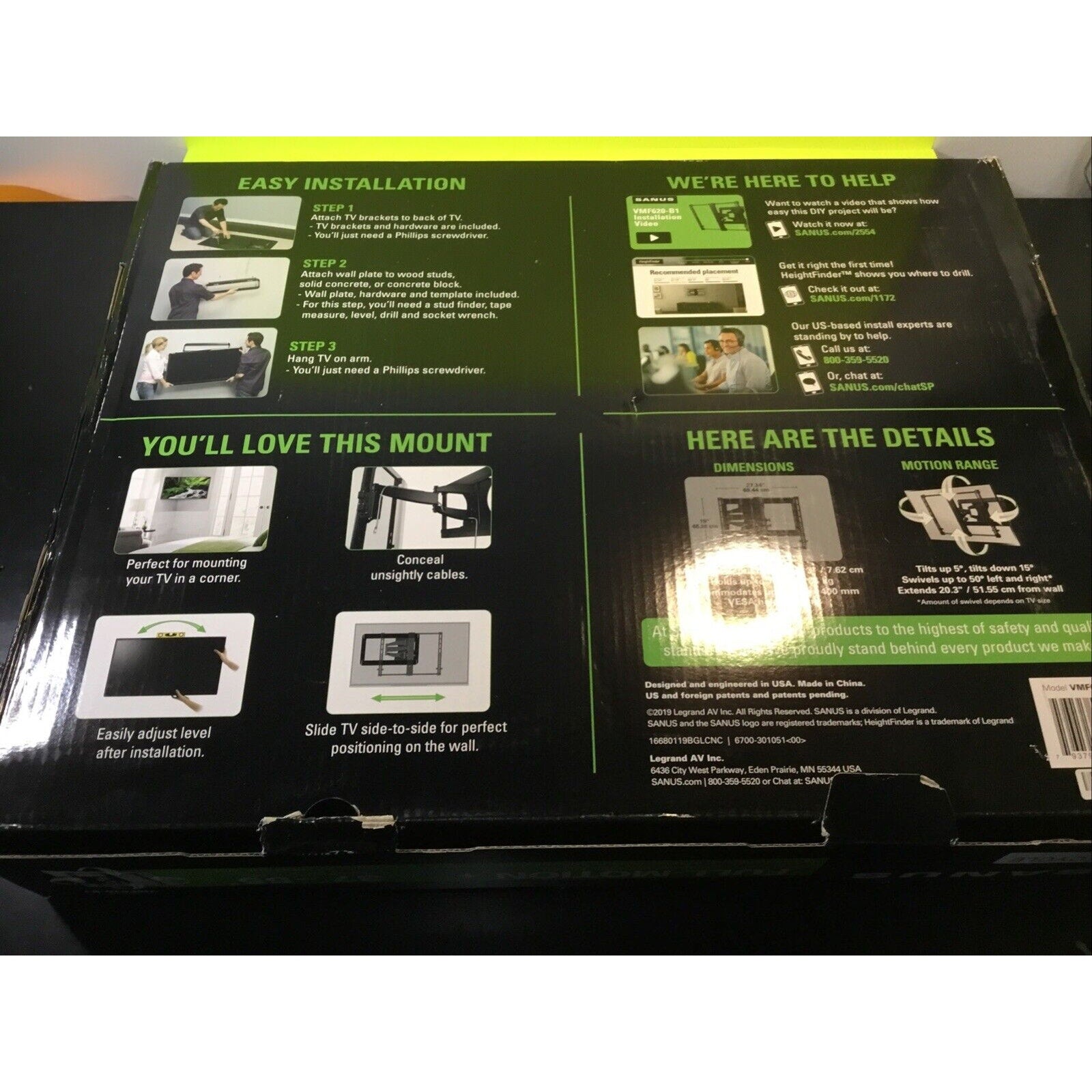 Sanus VMF620-B1 37 to 55 Inches Full Motion TV Wall Mount VMF620B1