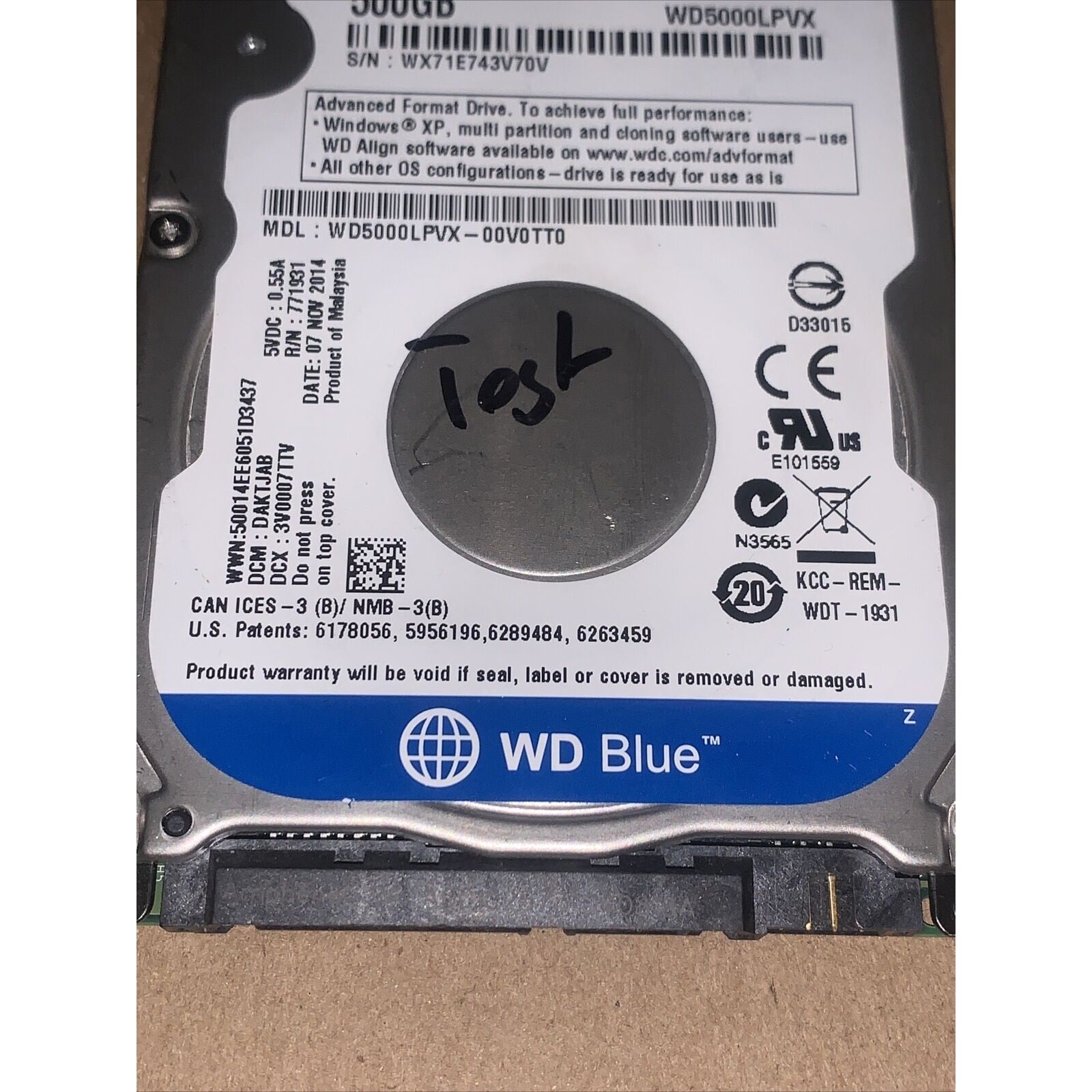 WESTERN DIGITAL 500GB 2.5" SATA 5400RPM LAPTOP PC HD HARD DRIVE WD5000LPVX