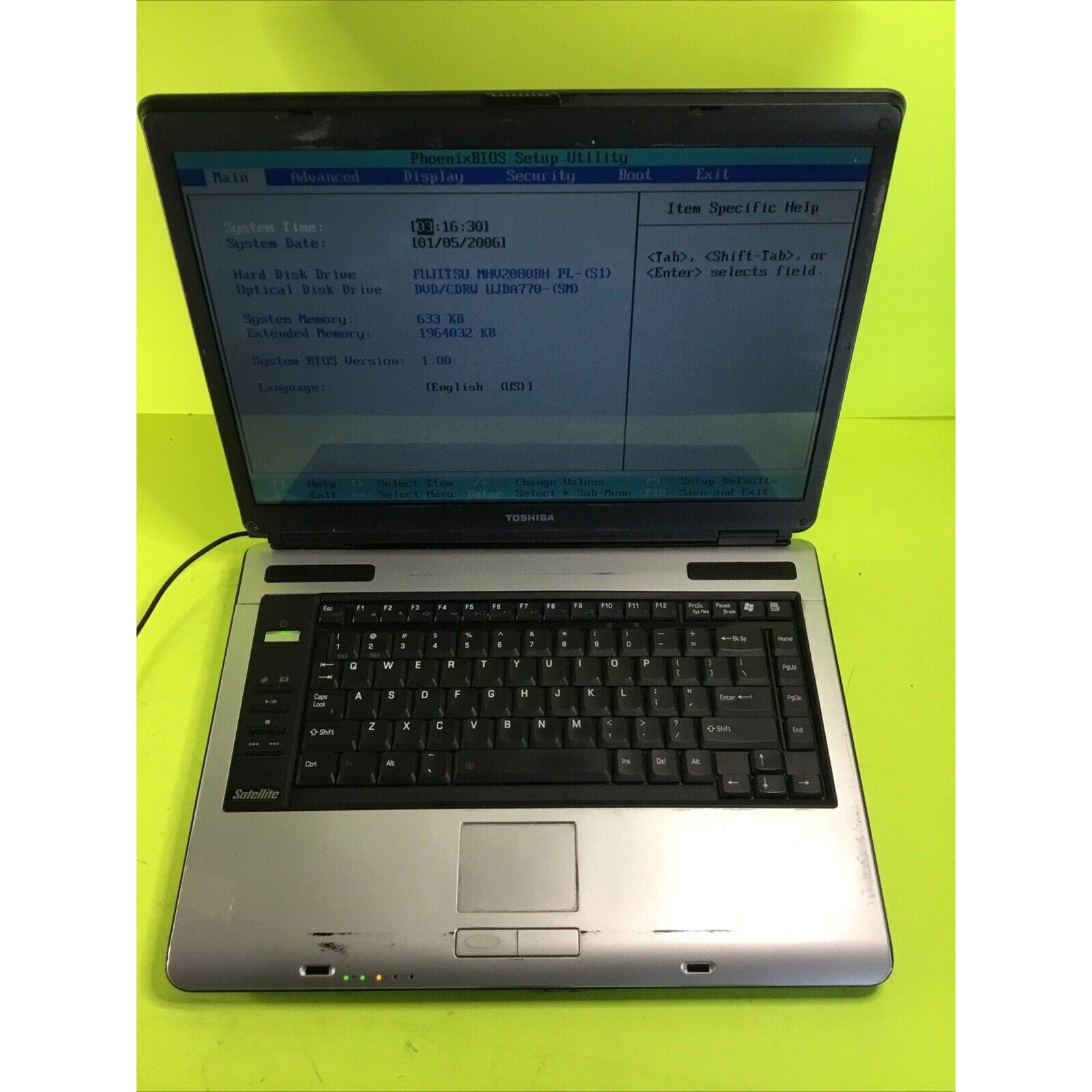 Toshiba Laptop Satellite A105-S2141 FOR PARTS REPAIR or RECYCLE
