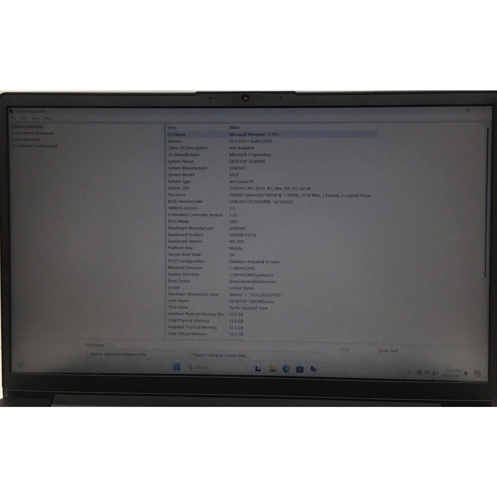 LENOVO 82QY00PHSA V15 G2 IJL 15.6" FHD N4500 1.1GHz Intel UHD Graphics 16GB RAM