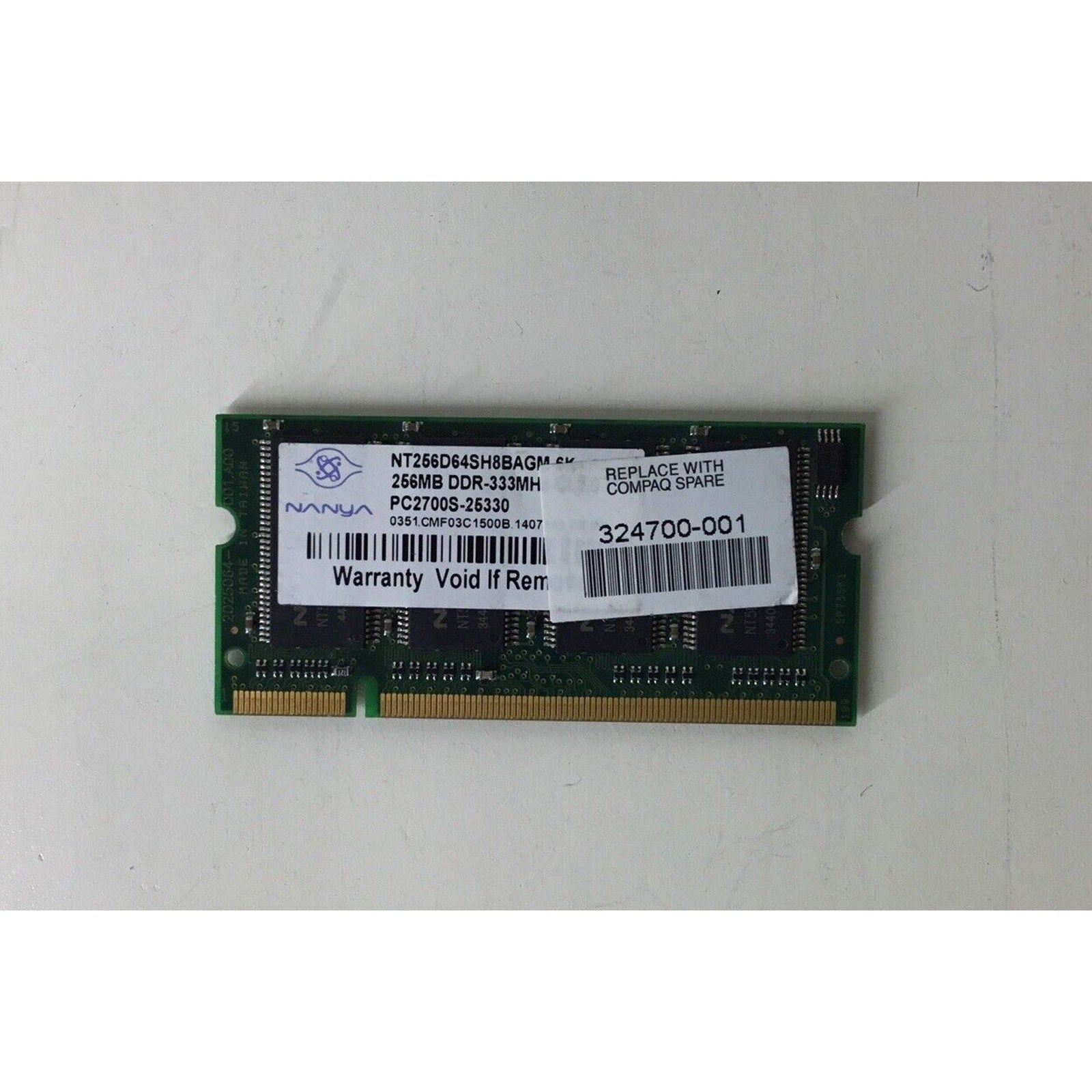 Nanya Sodimm Memory 256MB DDR PC2700 CL2.5 333MHz NT256D64SH8BAGM-6K