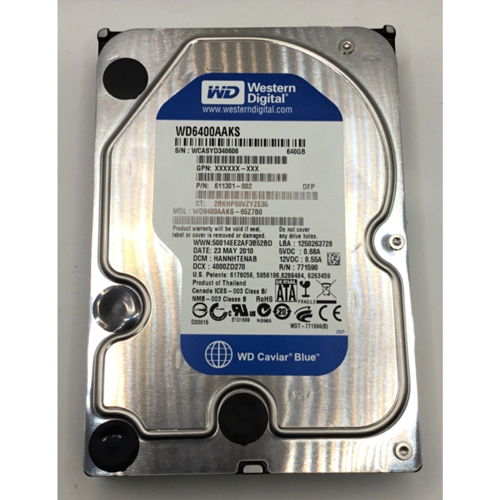 Western Digital WD6400AAKS-65Z7B0 P/N: 611301-002 640GB 3.5" SATA Hard Drive