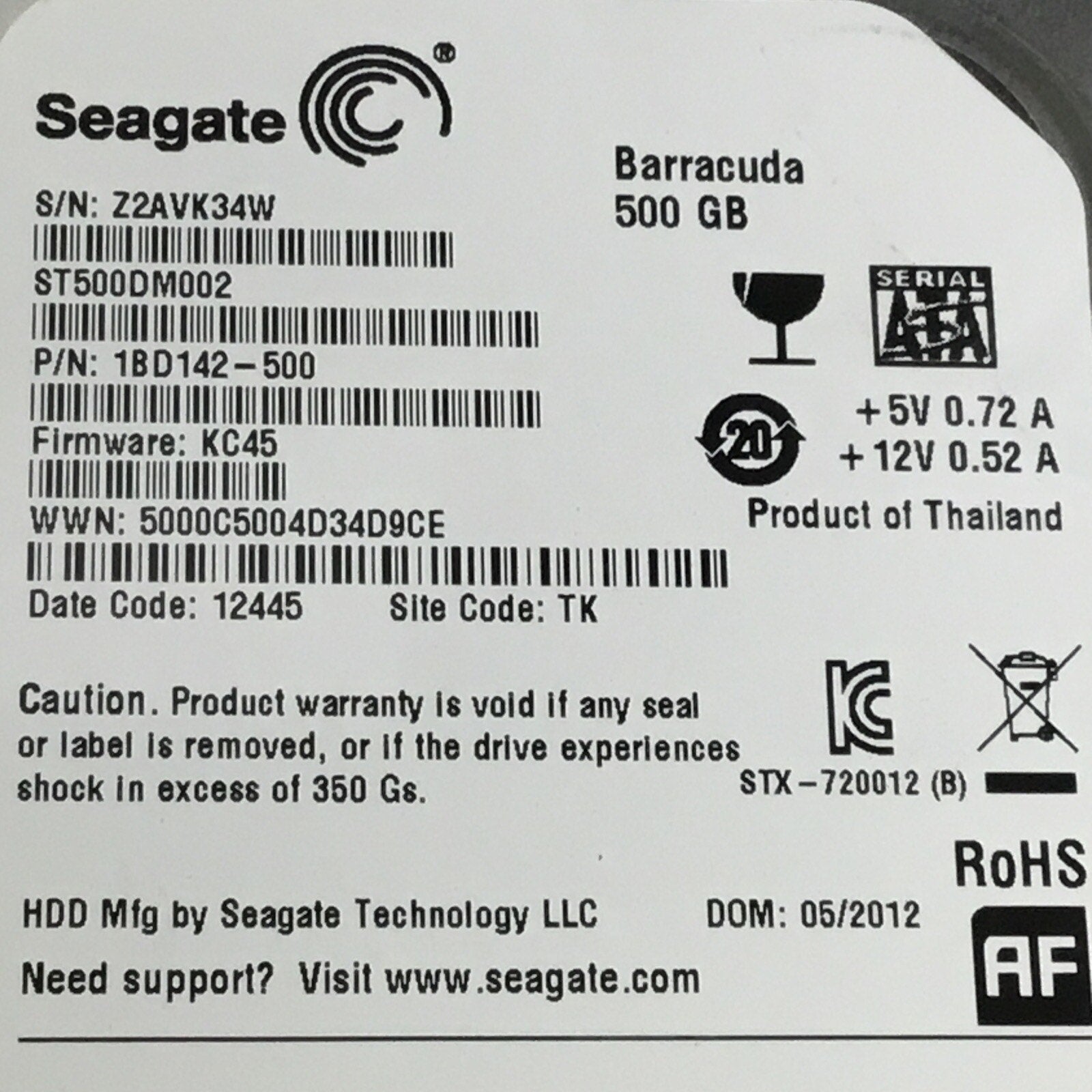 Seagate Barracuda ST500DM002 500 GB SATA III 3.5 in Desktop Hard Drive
