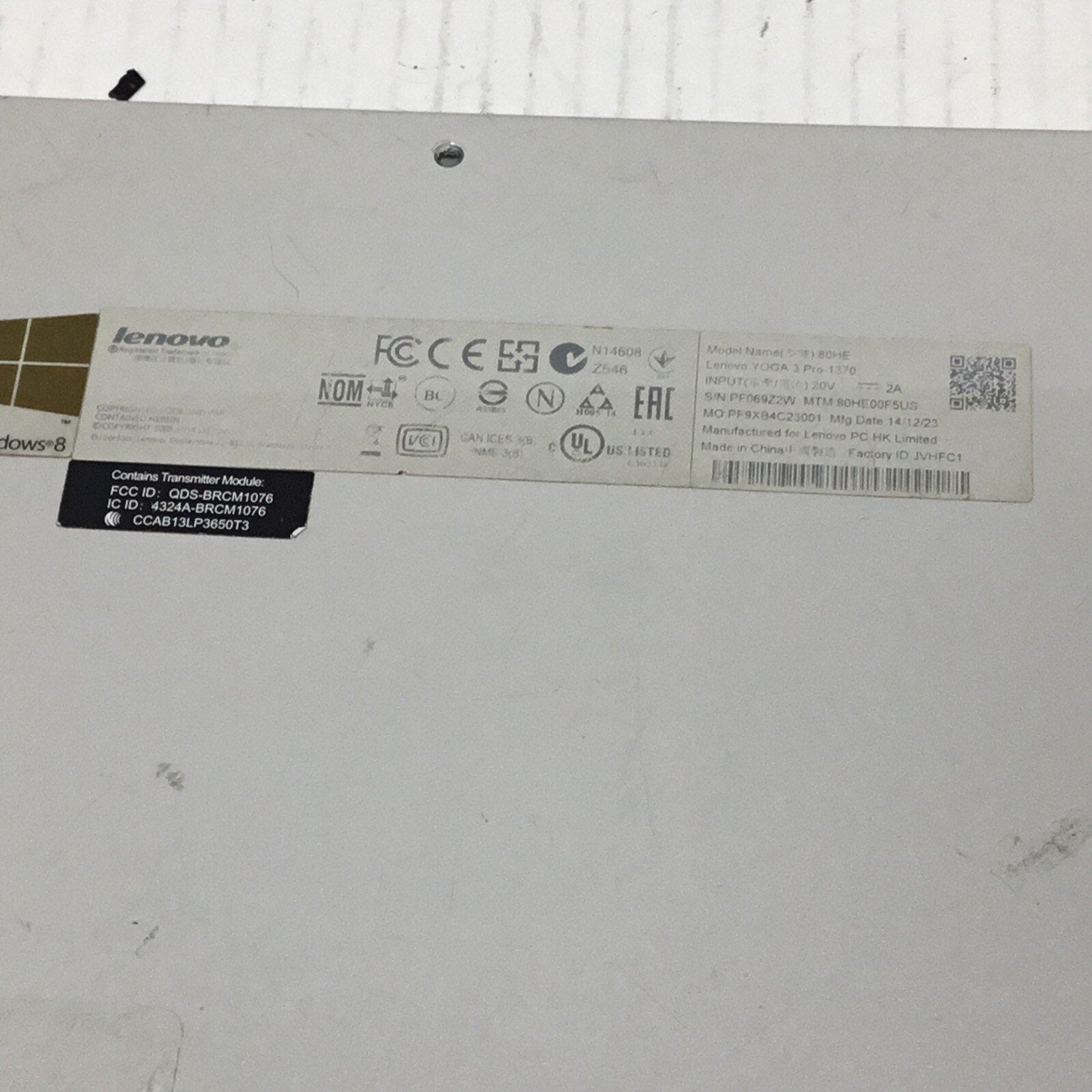 Lenovo Yoga 3 Pro 1370 13.3" Genuine Laptop Bottom Case AM0TA000300