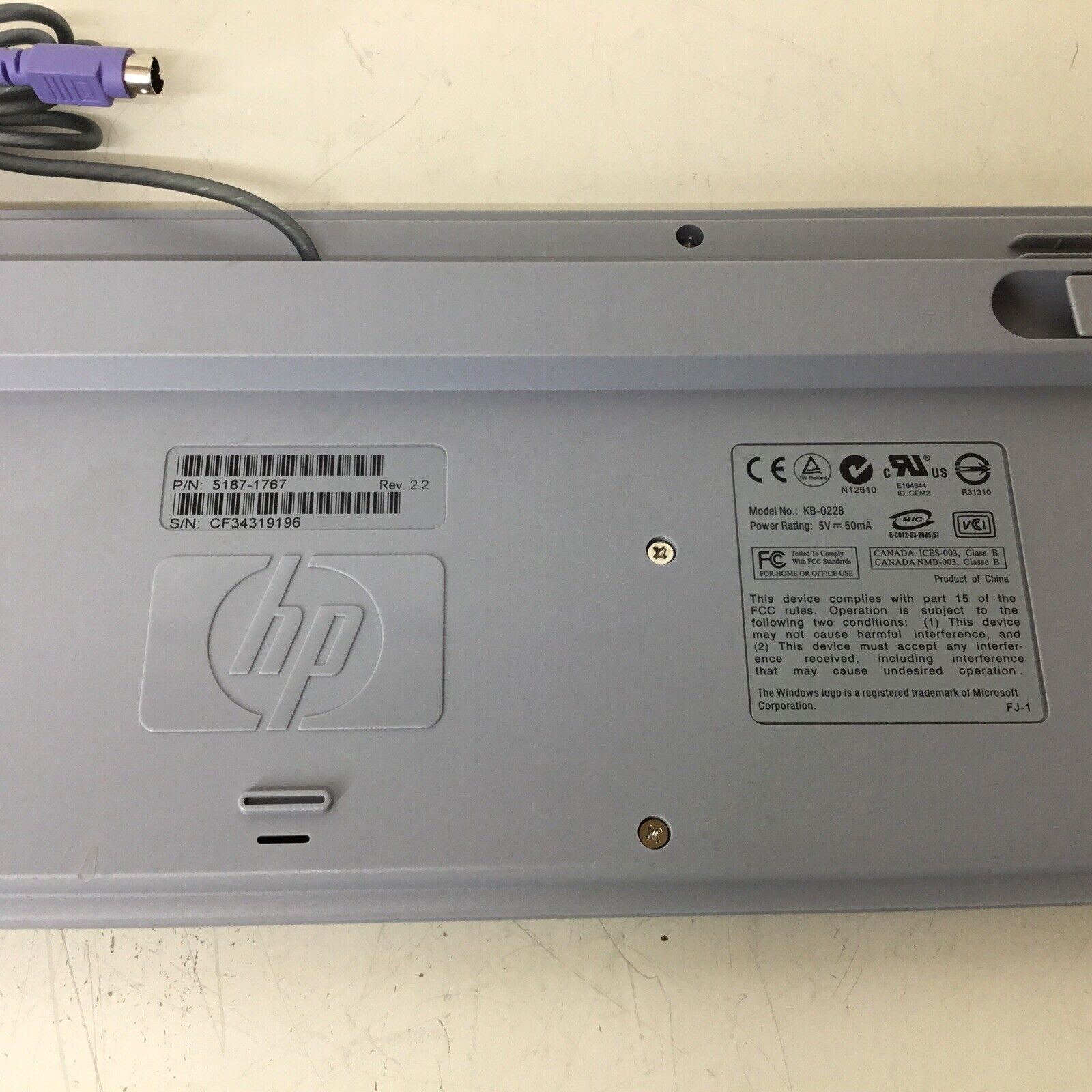 HP 5187-1767 KB-0228 PS/2 Type Computer Keyboard Gray Untested