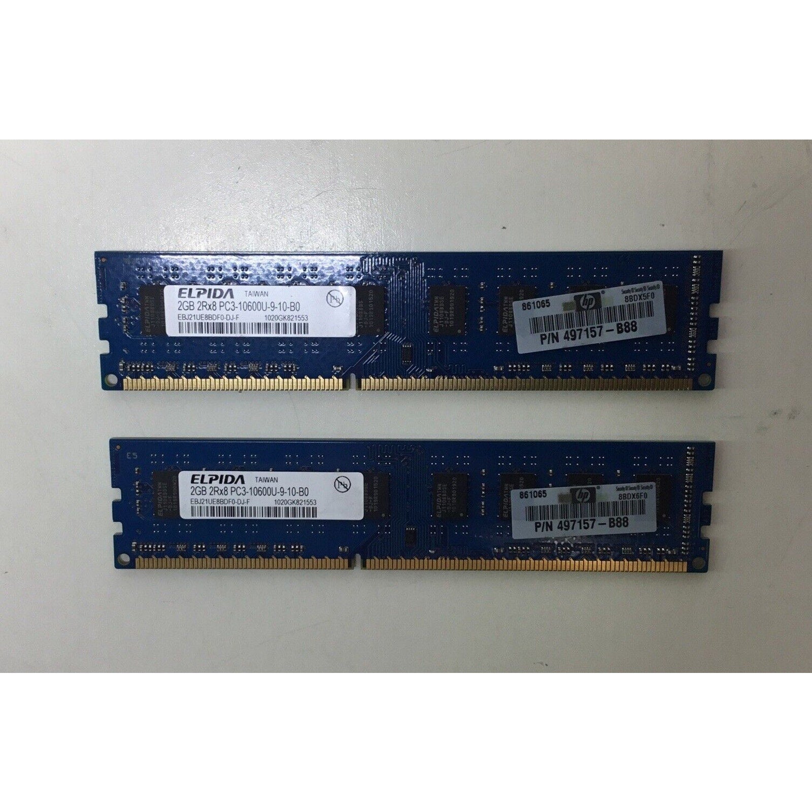 Lot of 2 - Elpida 4GB(2X2GB) PC3-10600 DDR3-1333MHz EBJ21UE8BDF0-DJ-F 497157-B88