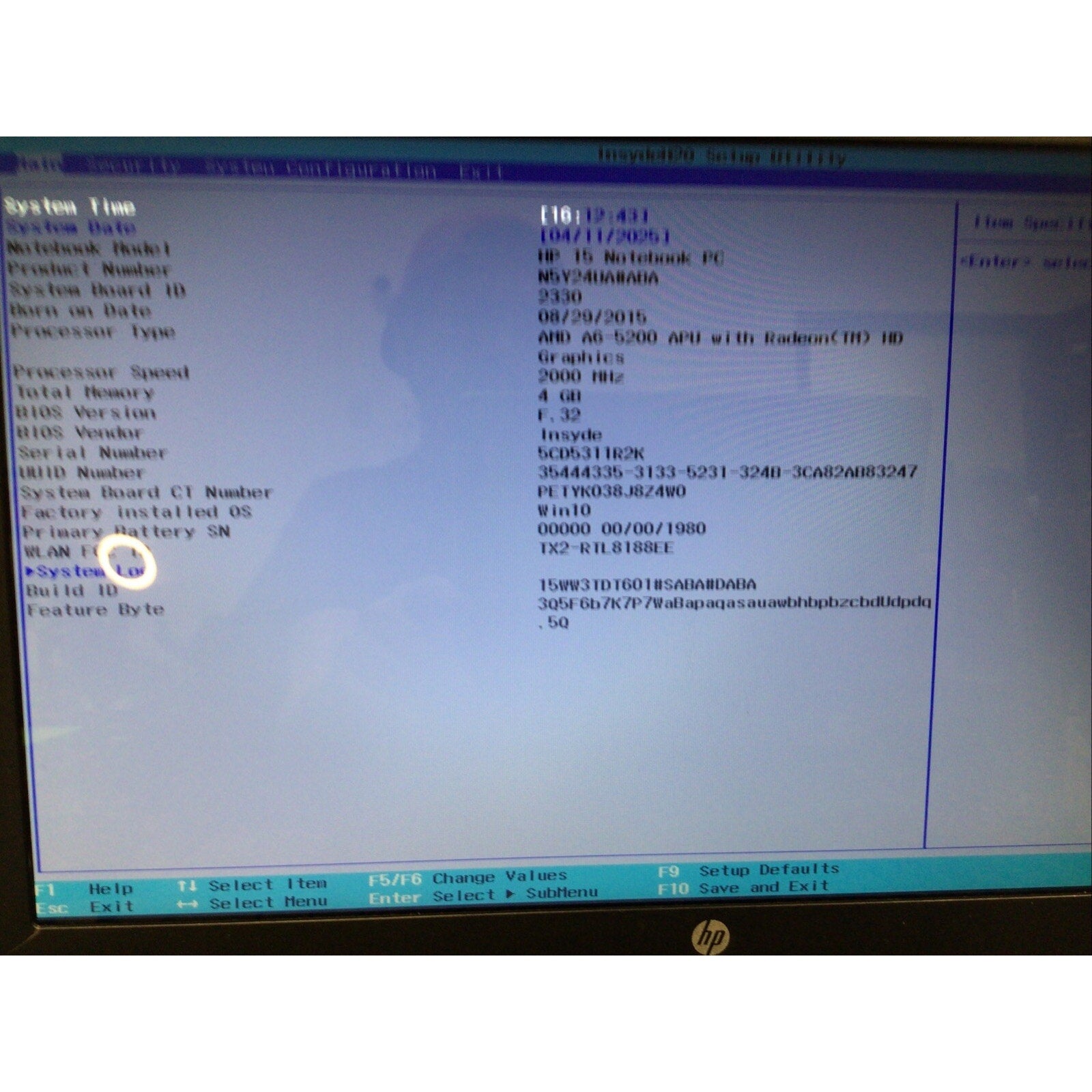 HP 15-f305dx Notebook PC AMD A6-5200 2.00GHz 4GB RAM FOR PARTS or REPAIR