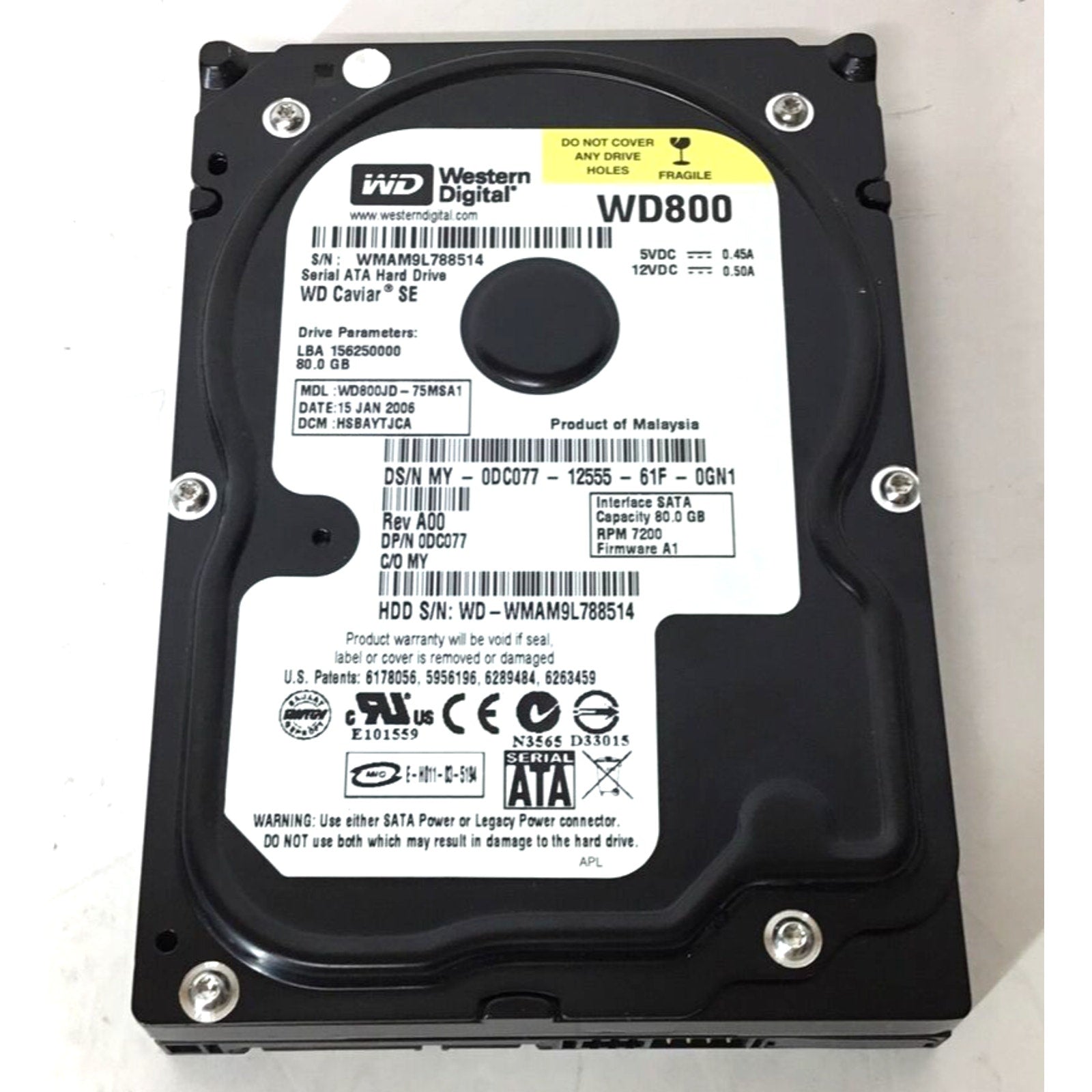 Western Digital WD Caviar SE SATA Dell DC077 7200RPM 80 GB Hard Drive WD800JD