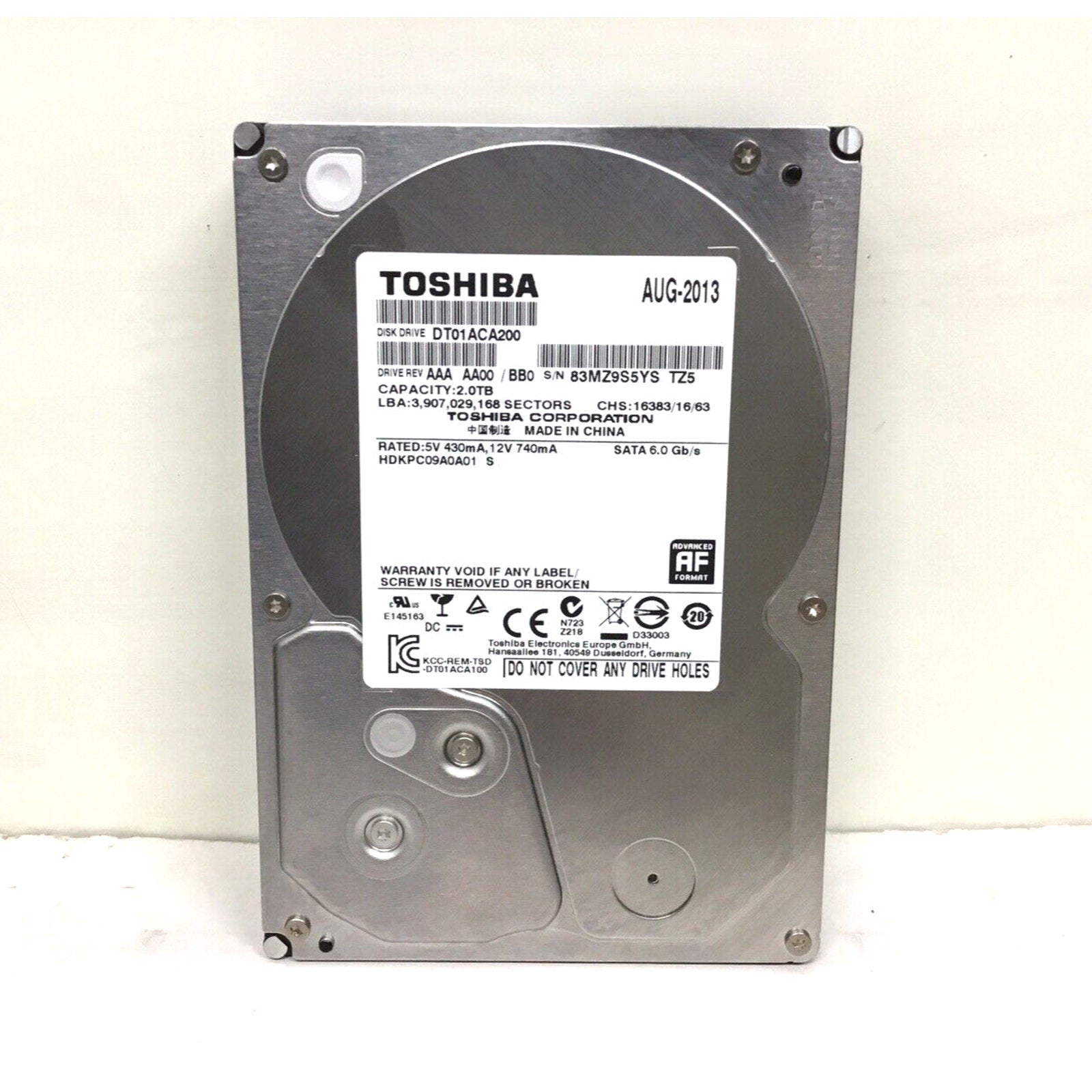 Toshiba 2TB HDD 7200RPM 64MB Cache SATA III 6.0Gb/s 3.5" Hard Drive DT01ACA200