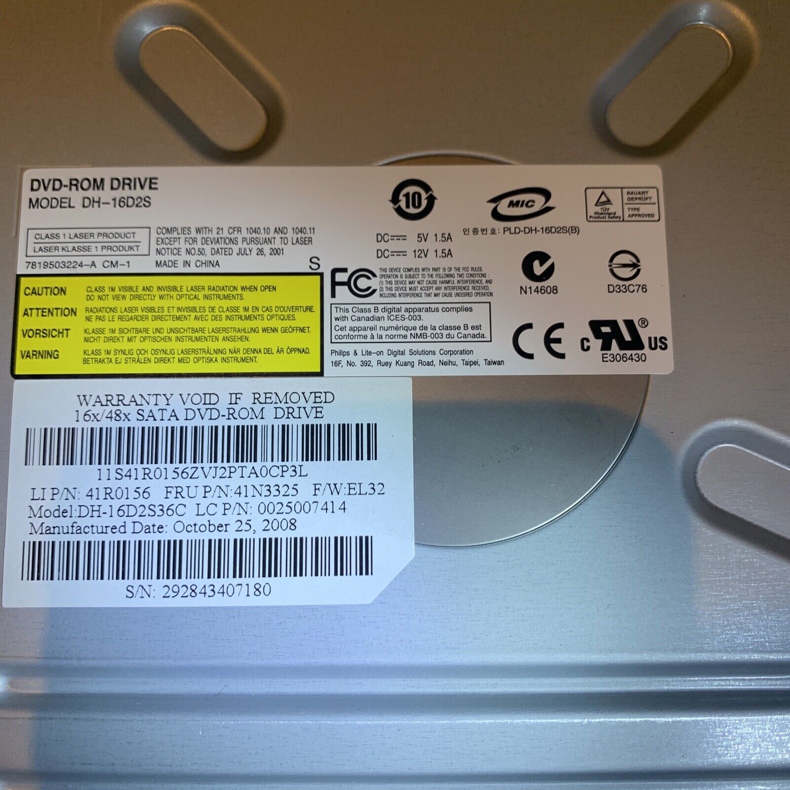 Lite-On IT DH-16DYS DVD-ROM SATA Desktop Drive HP P/N 410125-200 SPS 419496-001