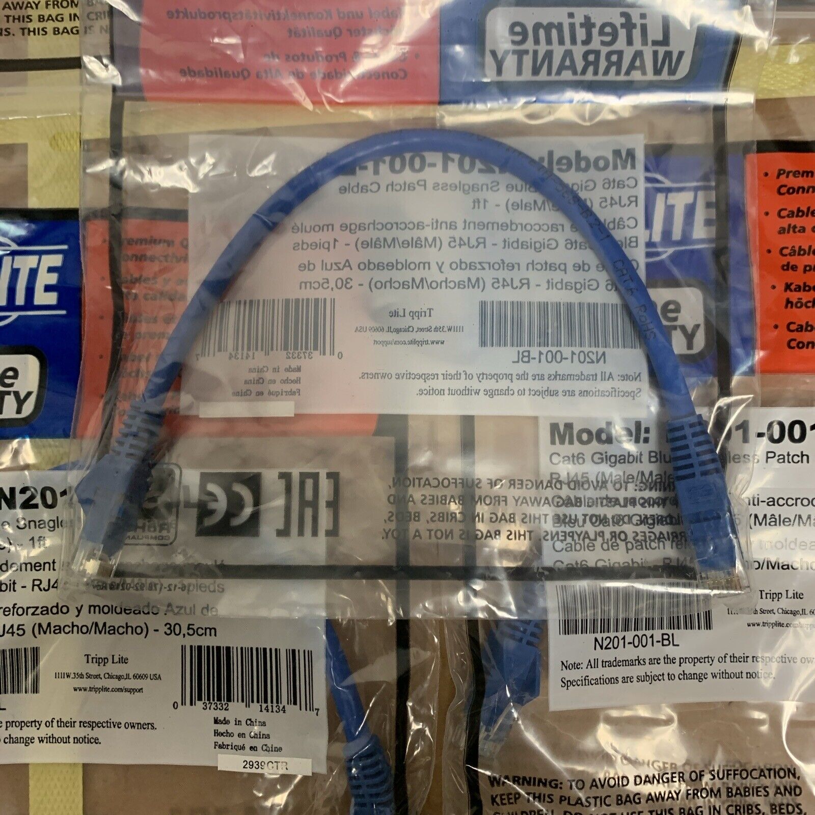 5-Pack LOT Of Tripp Lite 1ft Cat6 RJ45 Gigabit Ethernet Patch Cable - Blue