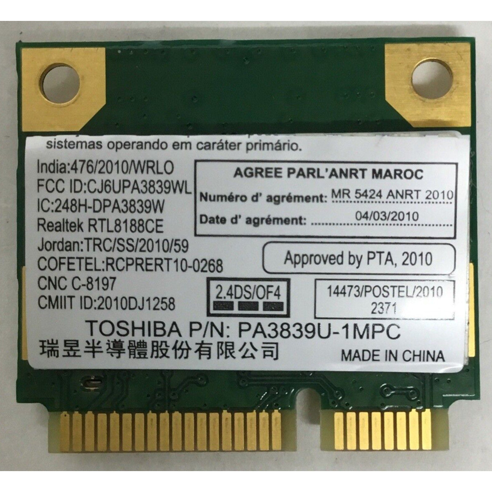 PA3839U-1MPC GENUINE TOSHIBA WIRELESS CARD ASSEMBLY SATELLITE