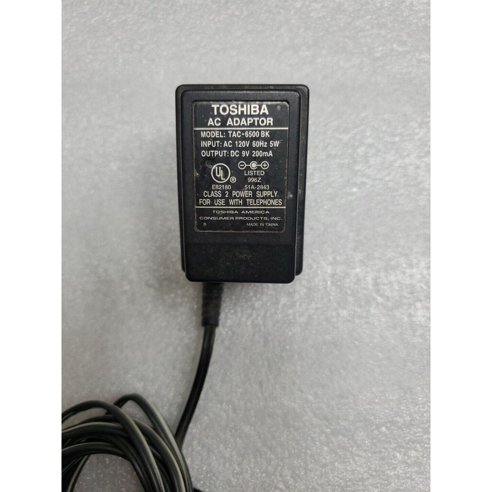 Toshiba TAC-6500BK AC DC Power Supply Adapter 9VDC 200mA