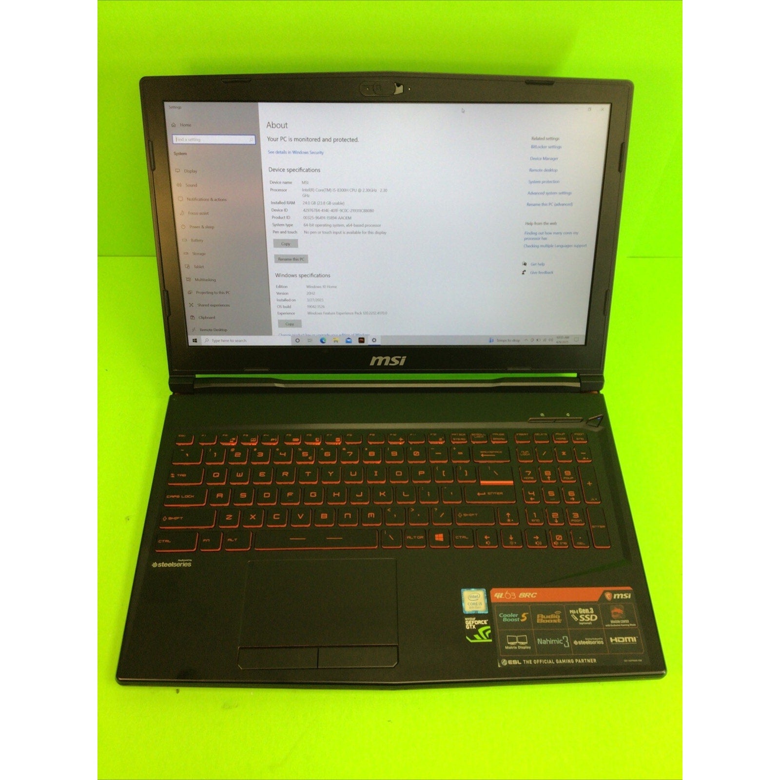 MSI GL63 8RC Gaming Laptop Core i5-8300H 24GB DDR4 RAM 240GB SSD+500GB HDD