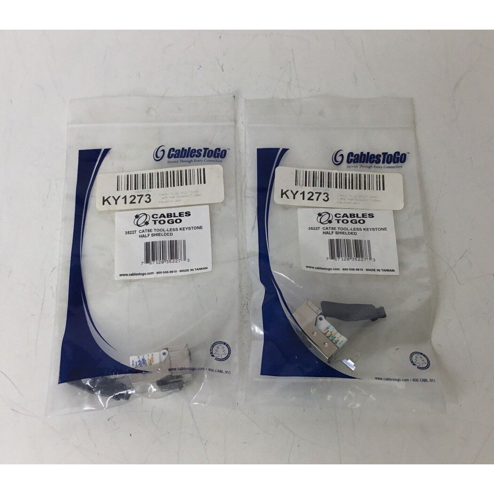 Lot of 2 - Cables To Go 35227 Silver Cat5E Half-Shielded Toolless Keystone Jack