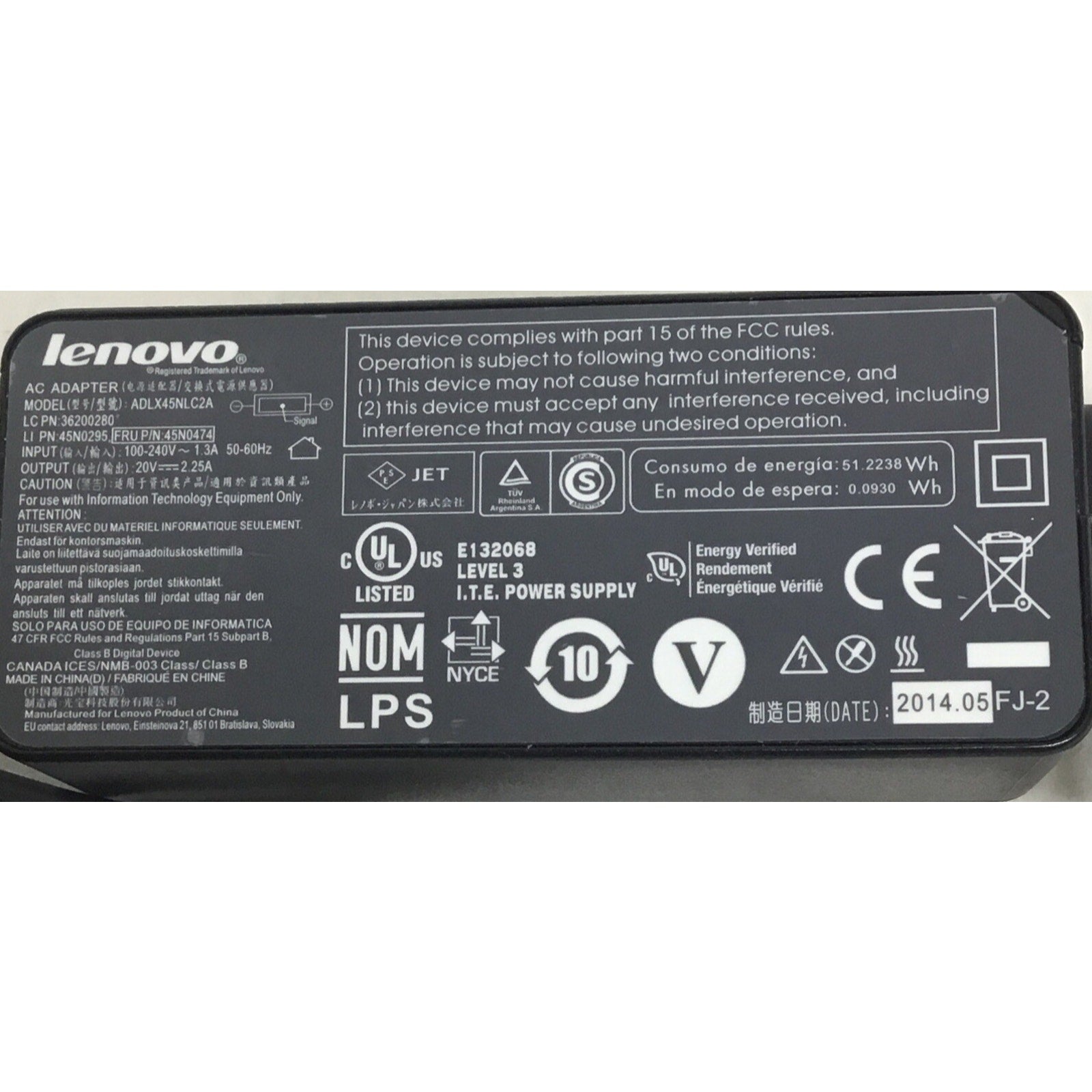 OEM LENOVO ADLX45NLC2A 20V 2.25A 45W Genuine Original AC Power Adapter Charger