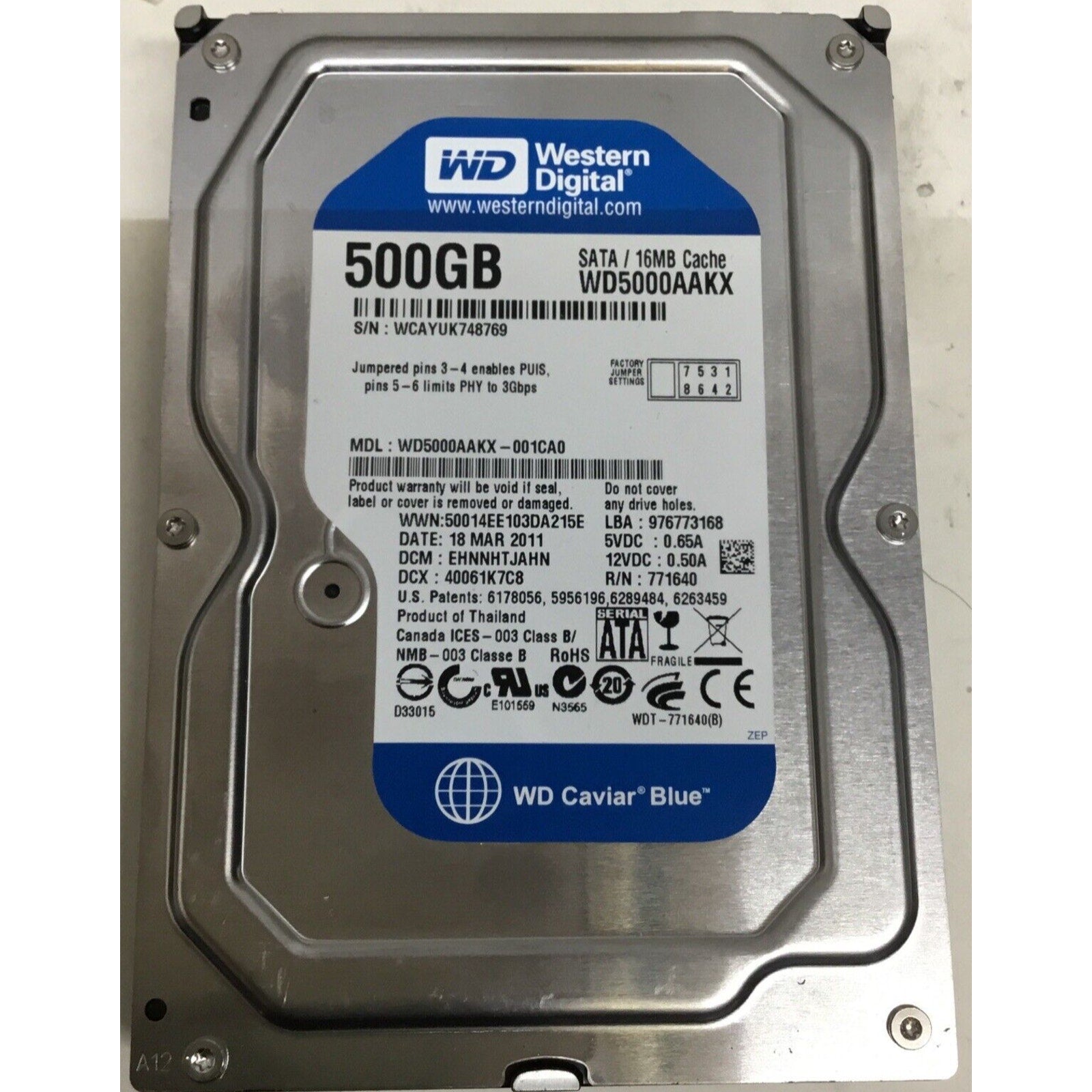 Western Digital WD Blue WD5000AAKX 500 GB SATA III 3.5 in Hard Drive
