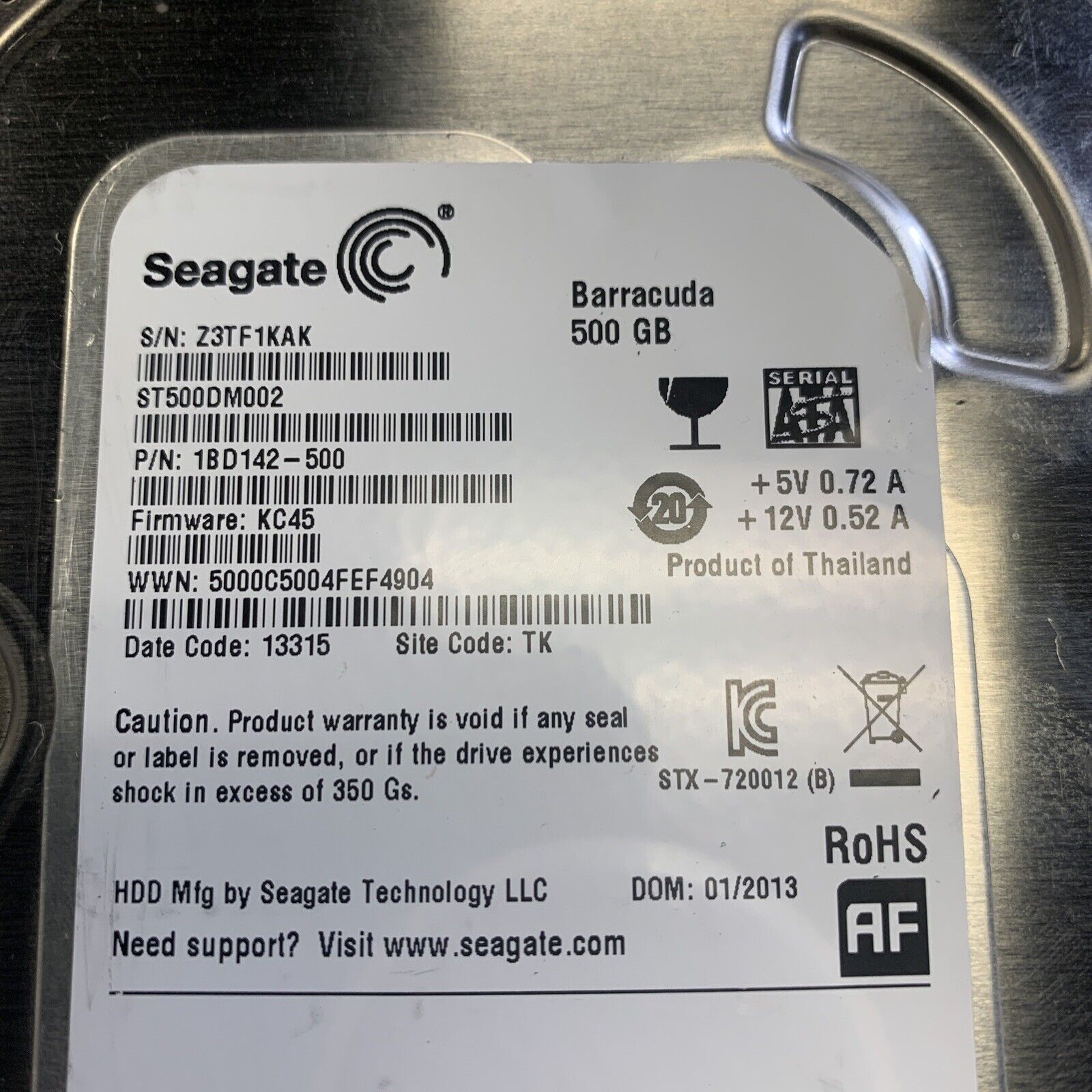 Seagate ST500DM002 500GB 3.5" SATA HDD Hard Drive FW: KC45 Dell P/N: 09CF26