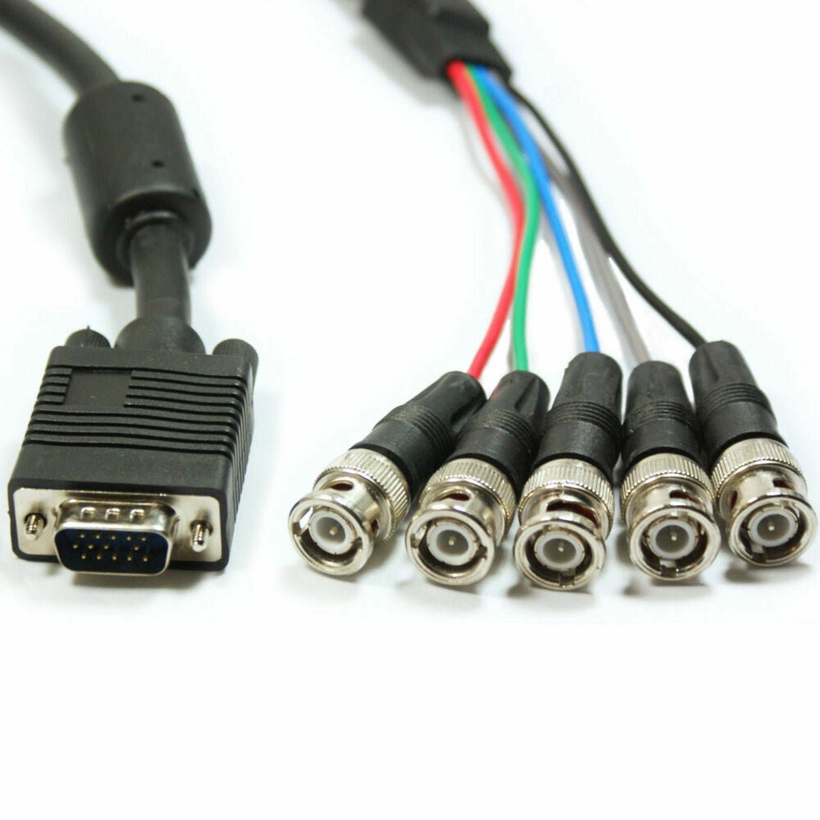 10ft 15-Pin Coaxial HD15 VGA to 5x BNC RGBHV Video Cable - 10 Feet Long