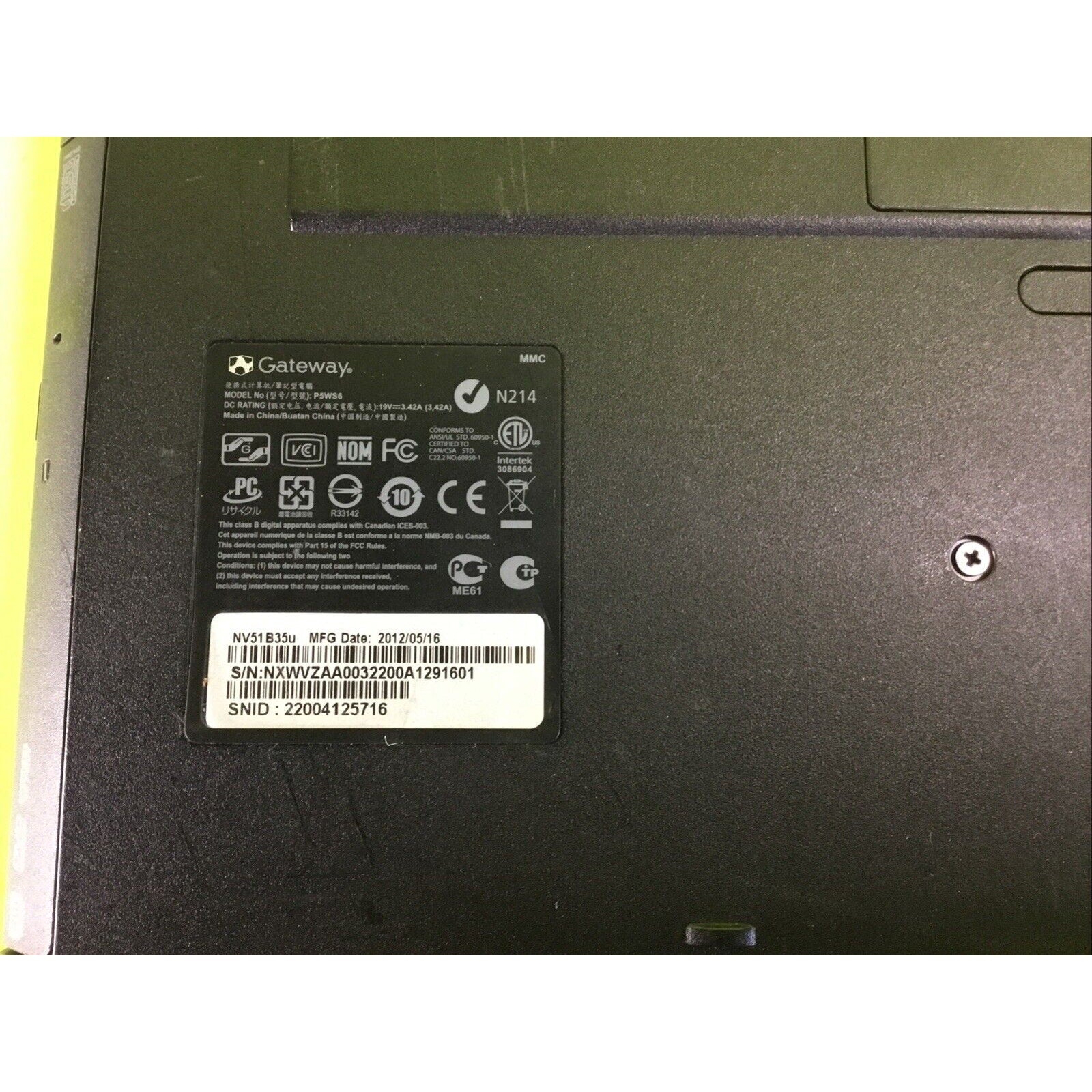 Gateway NV51B35u FOR PARTS REPAIR or RECYCLE