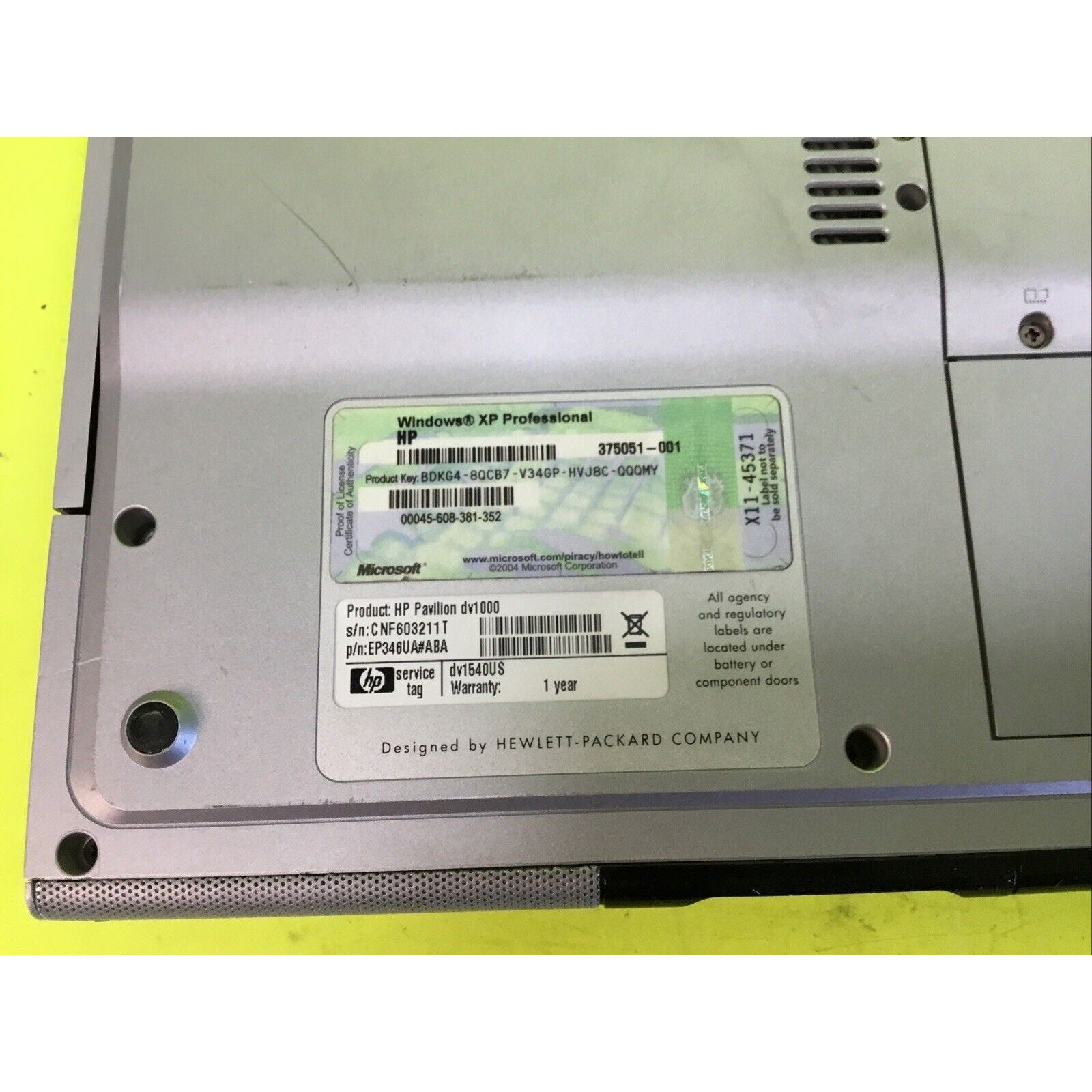 HP Pavilion Entertainment Notebook DV1000 Laptop FOR PARTS or REPAIR