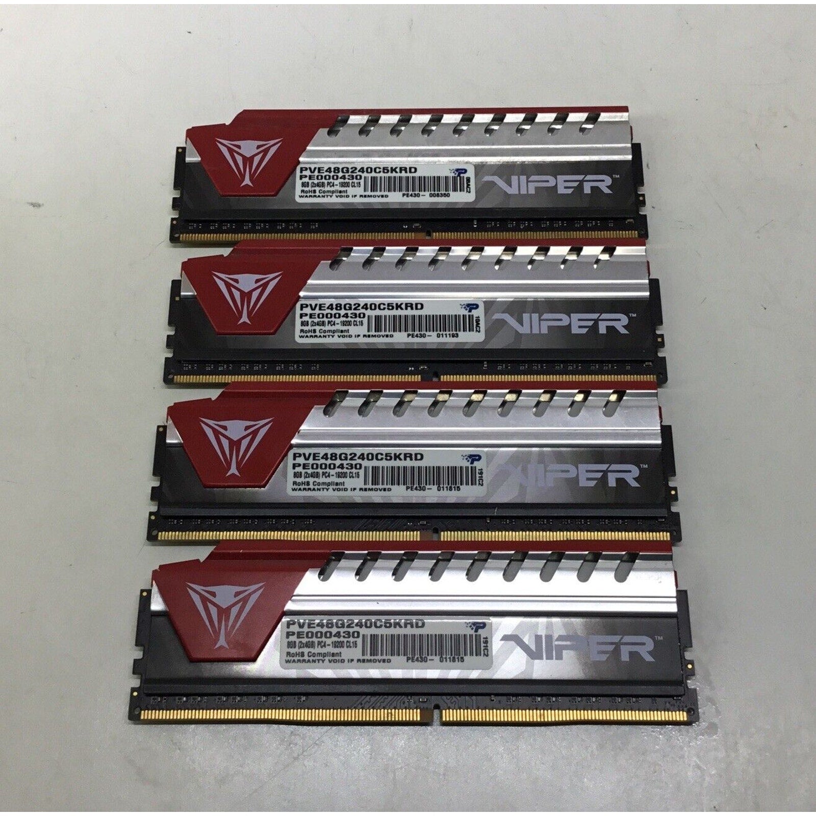 Lot of 4 - Patriot PVE48G240C5KRD Viper Elite 32GB (4x8GB) PE000430 PC4-19200