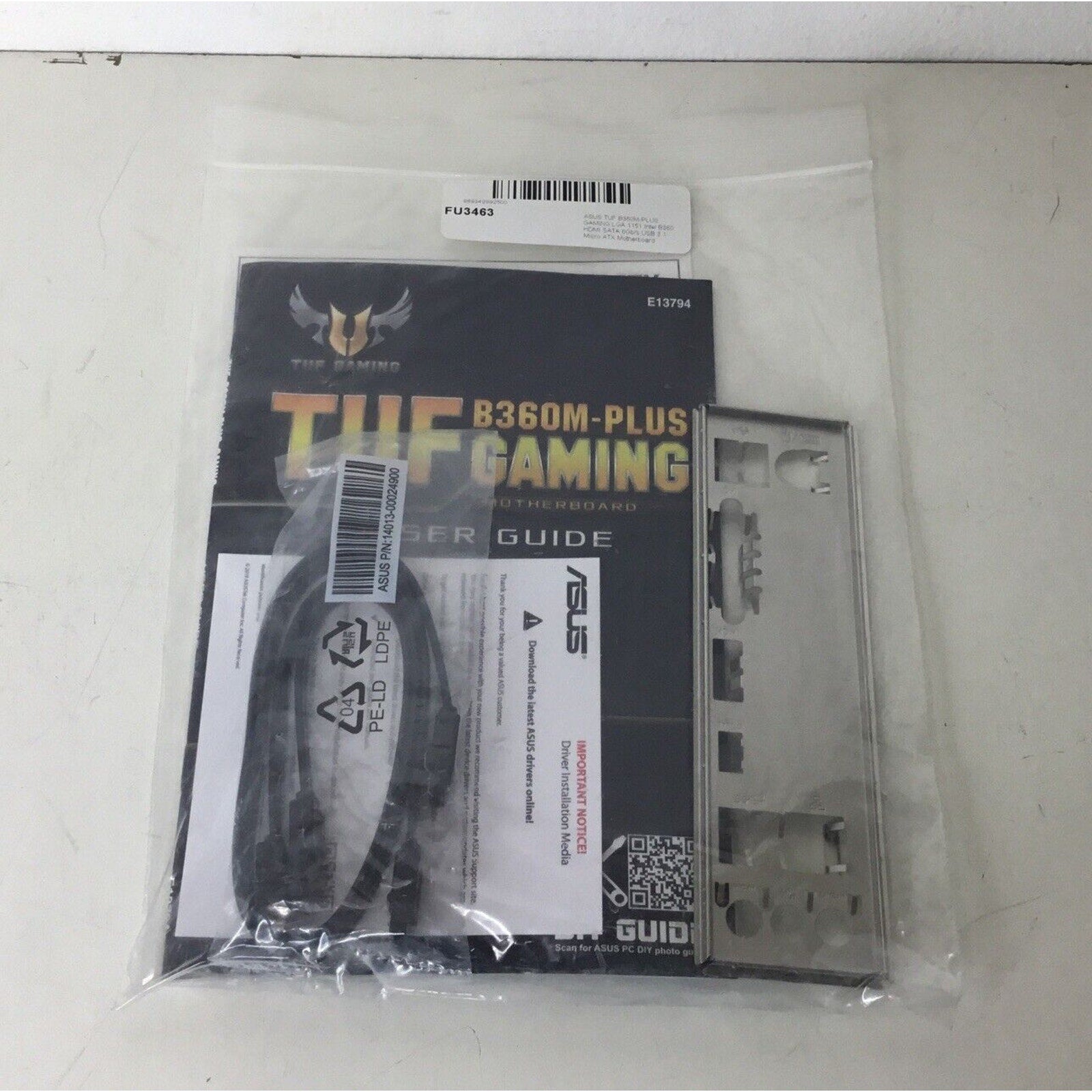 Asus TUF B360M-PLUS GAMING Motherboard User Guide w/ I/O Shield and Cable