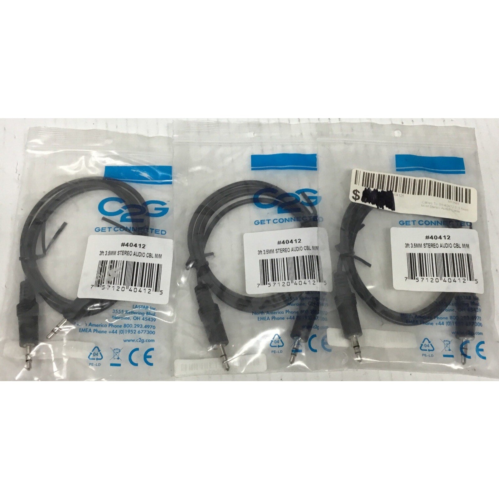 Lot of 3 3.5mm Audio Extension Cable Stereo Cord Male to Male