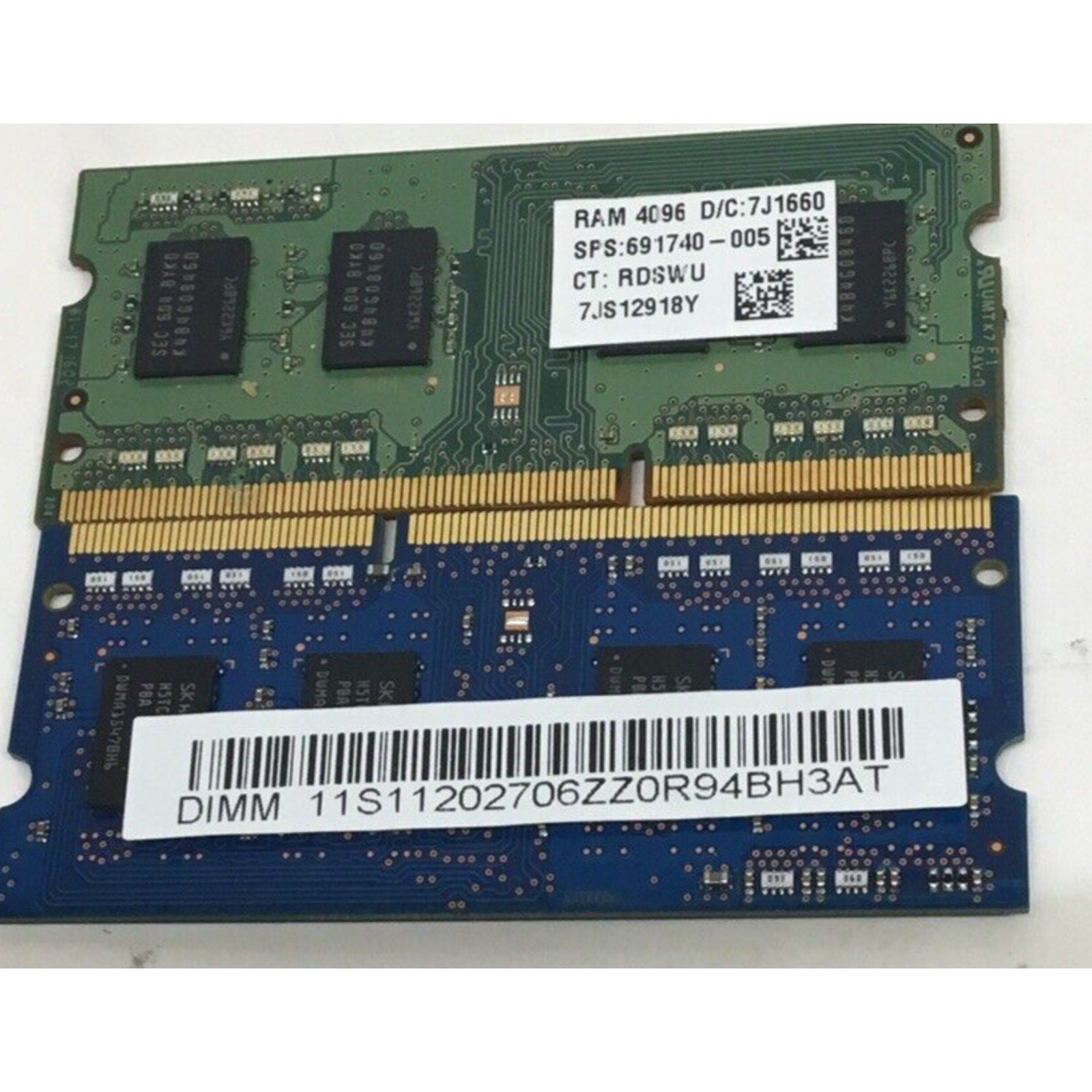 LOT OF 2 SK HYNIX HMT451S6BFR8A, & SAMSUNG 4GB DDR3 SODIMM PC3-12800s 1600MHz