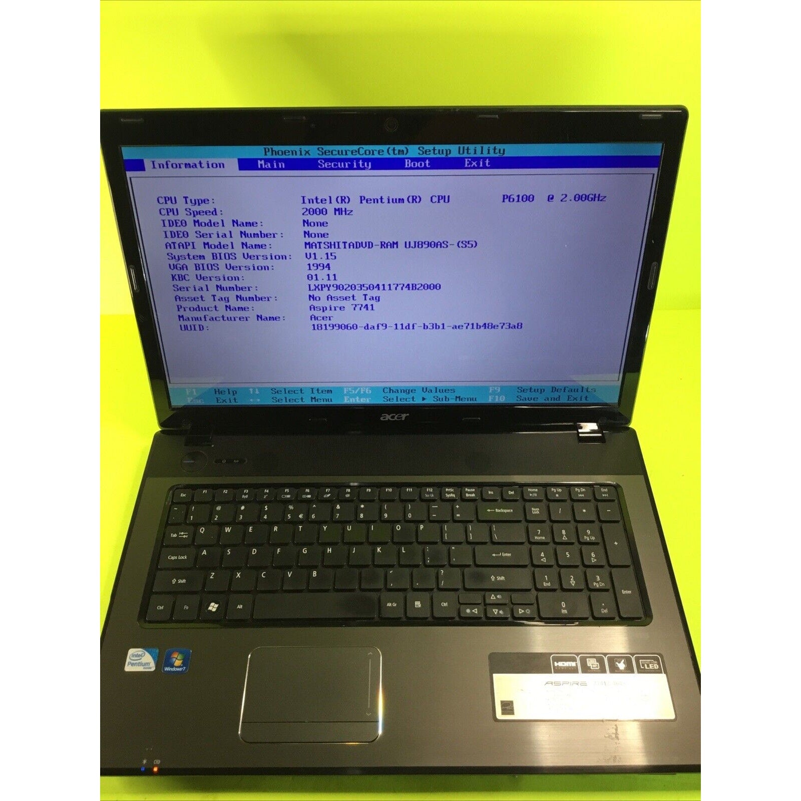 Acer Aspire 7741z FOR PARTS or REPAIR