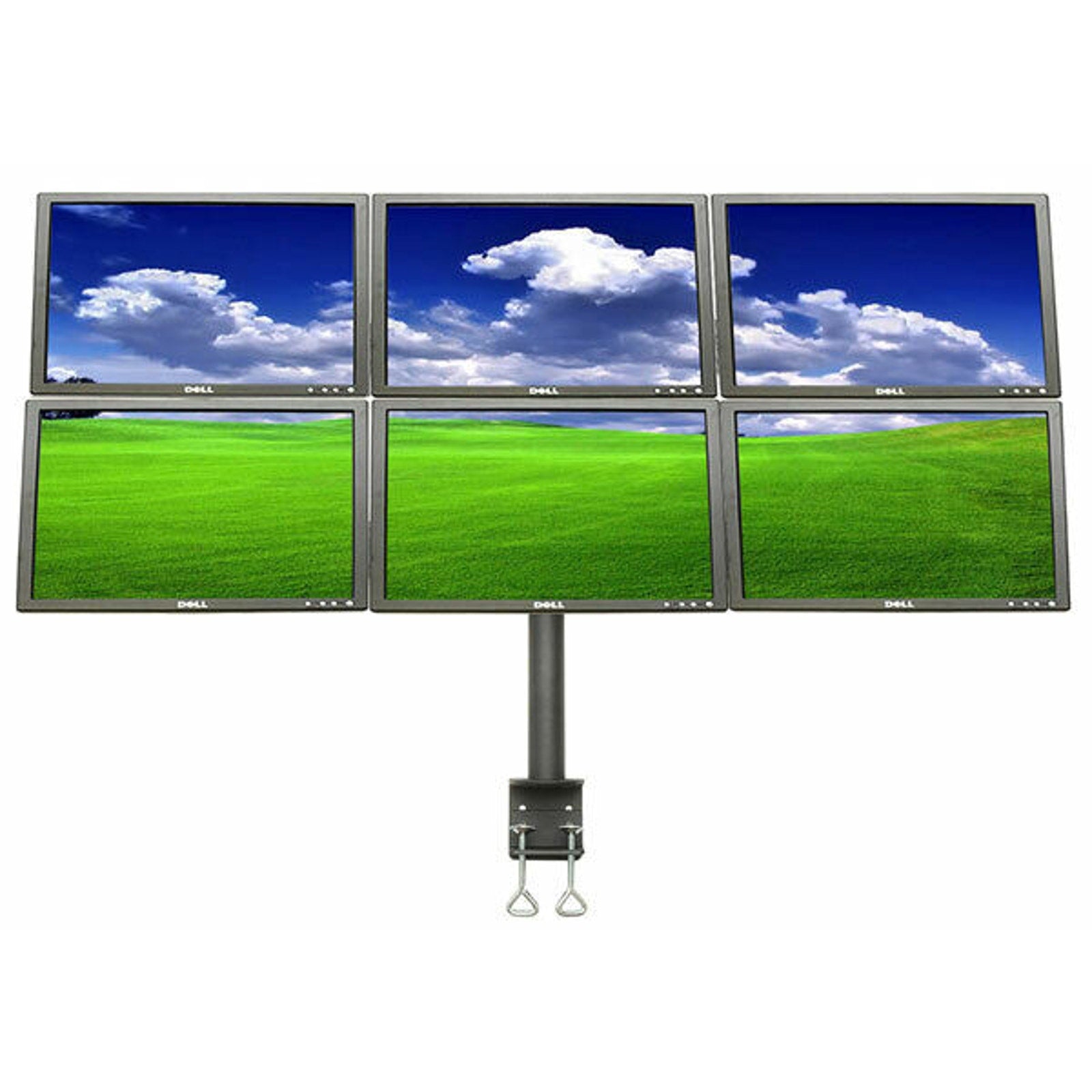 6-Monitor LCD Monitor Stand - C-Clamp - Holds Up to 6x 24" Displays - Hex Mount